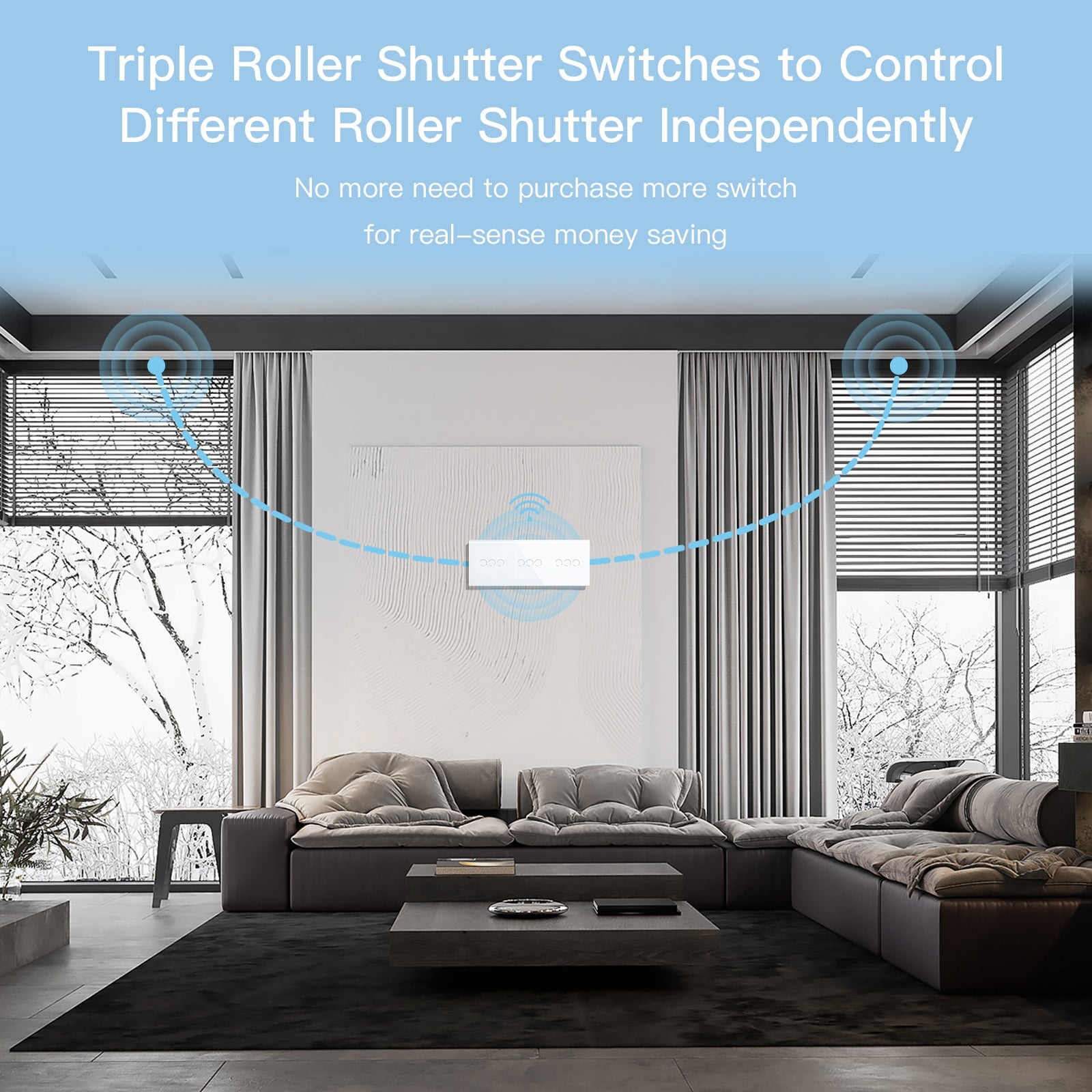 BSEED WiFi Triple Roller Shutter Switch Touch Panel Voice Control 228mm Shutters Bseedswitch 