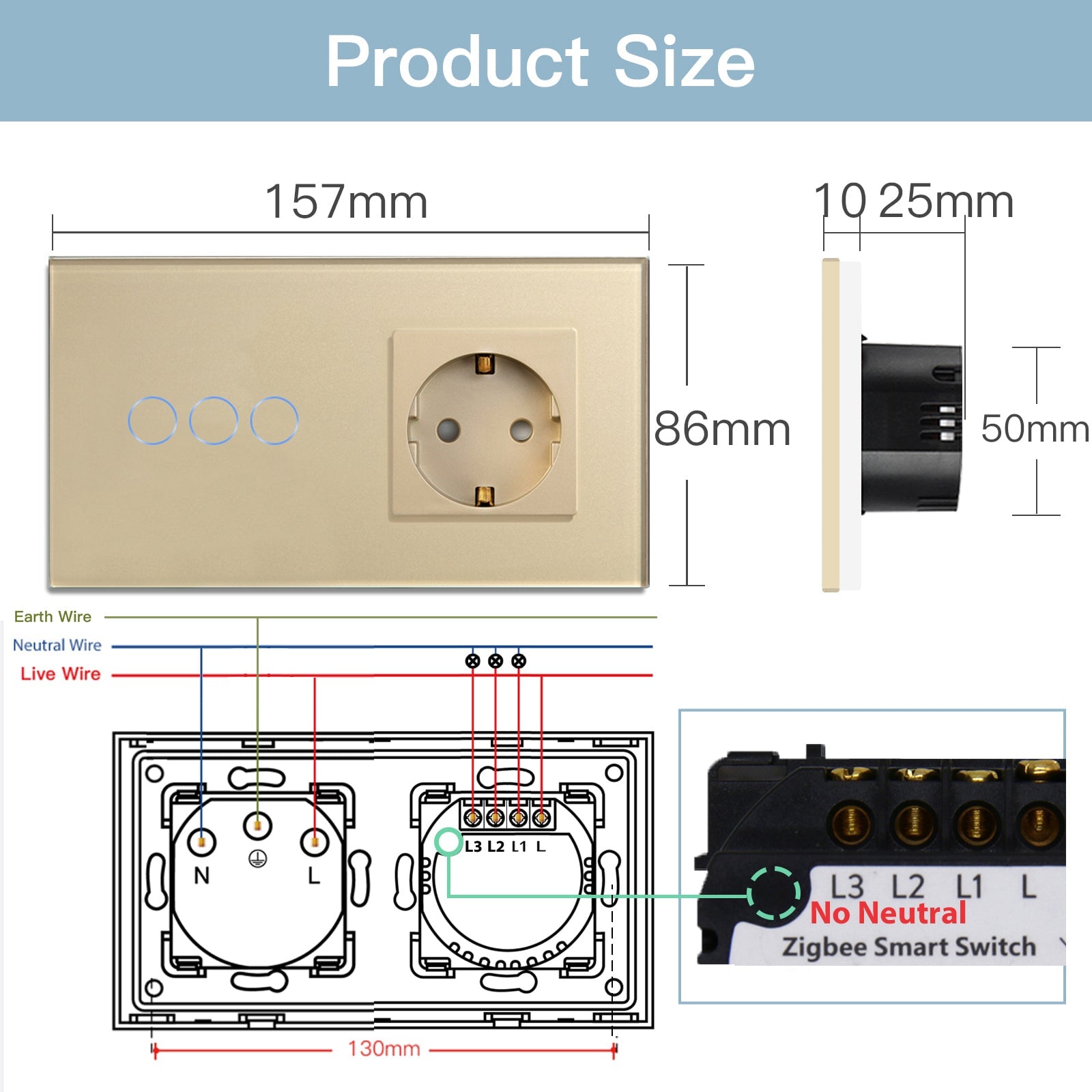 Bseed Zigbee 1/2/3 Gang Single Live Line Touch Switch EU Standard With Normal Socket Light Switches Bseedswitch 