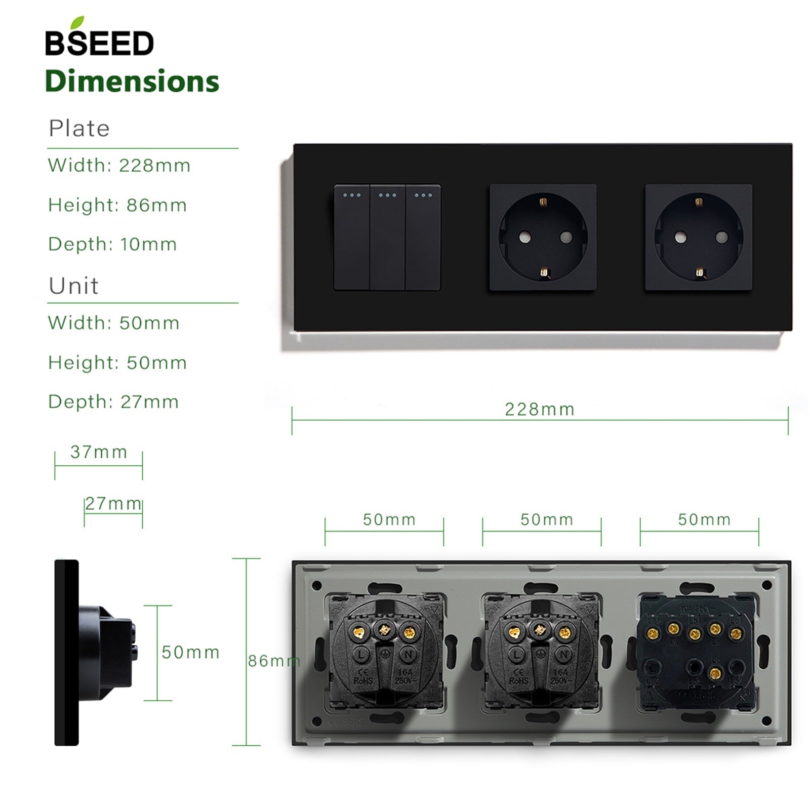 BSEED 1/2/3 Gang 1Way Light Switch With Normal Eu Socket Power Outlets & Sockets Bseedswitch 