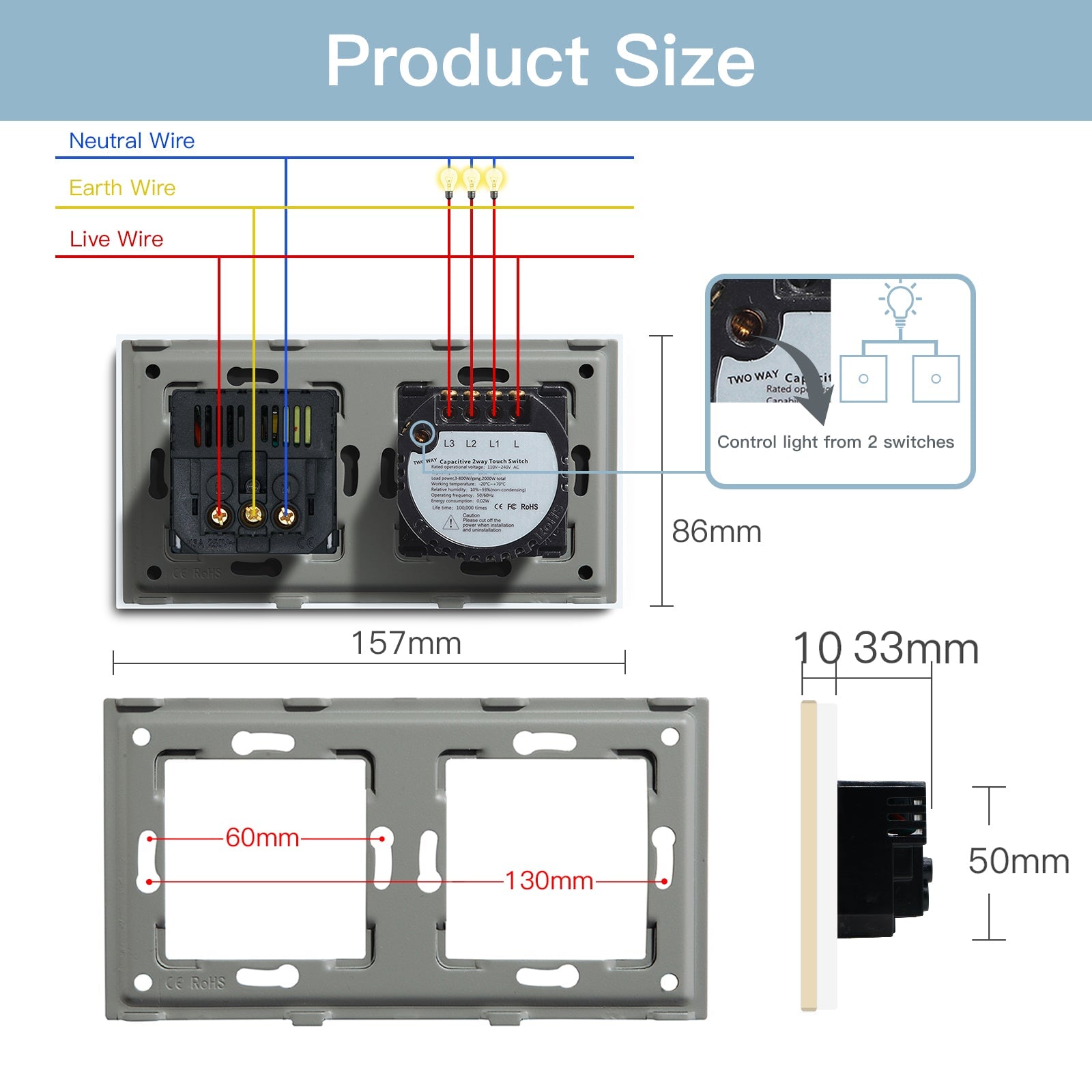 BSEED 1/2/3 Gnag 1/2/3 Way Light Switch With EU Socket With Type-C Wall Socket Power Outlets & Sockets Bseedswitch 