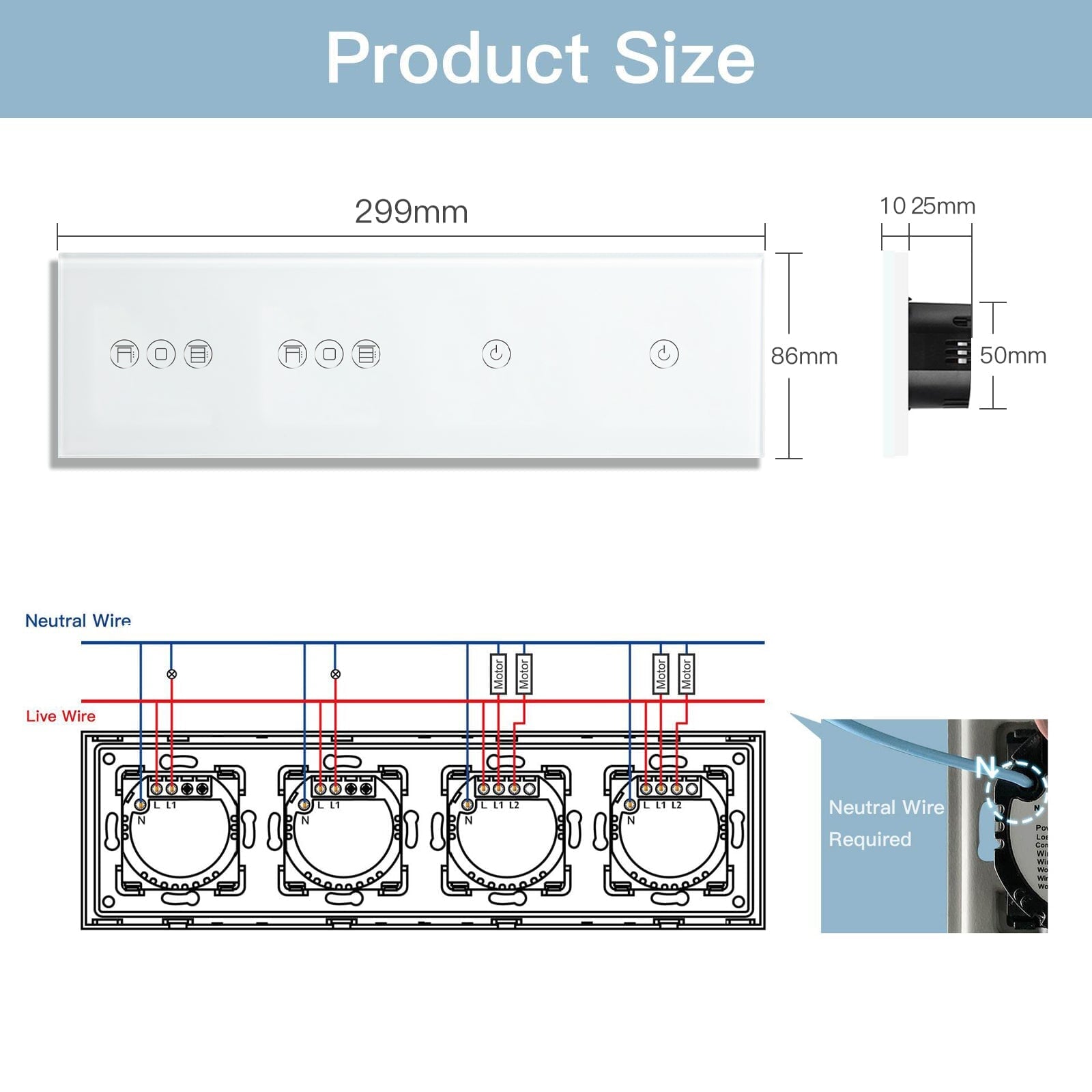 BSEED triple 1/2/3 Gang WiFi Switch With Roller Shutter Switch 299mm Light Switches Bseedswitch 