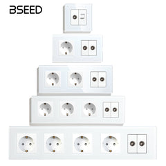 BSEED EU Standard Wall Socket With Double TV Socket Crystal Glass Panel Power Outlets & Sockets Bseedswitch 