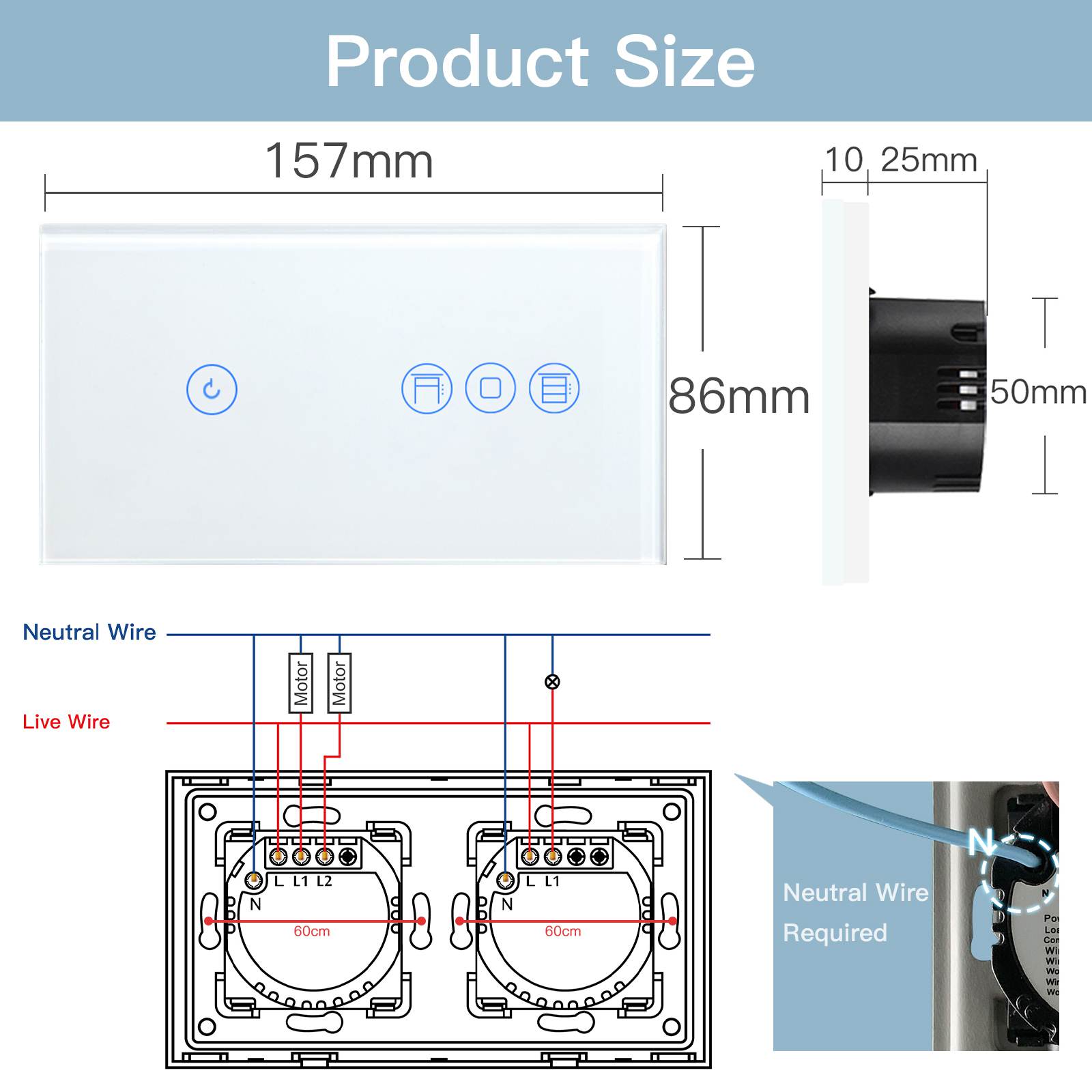 BSEED WiFi 1/2/3 Gang Switch 1/2/3 Way With Roller Shutter Switch Voice And APP Control Light Switches Bseedswitch 