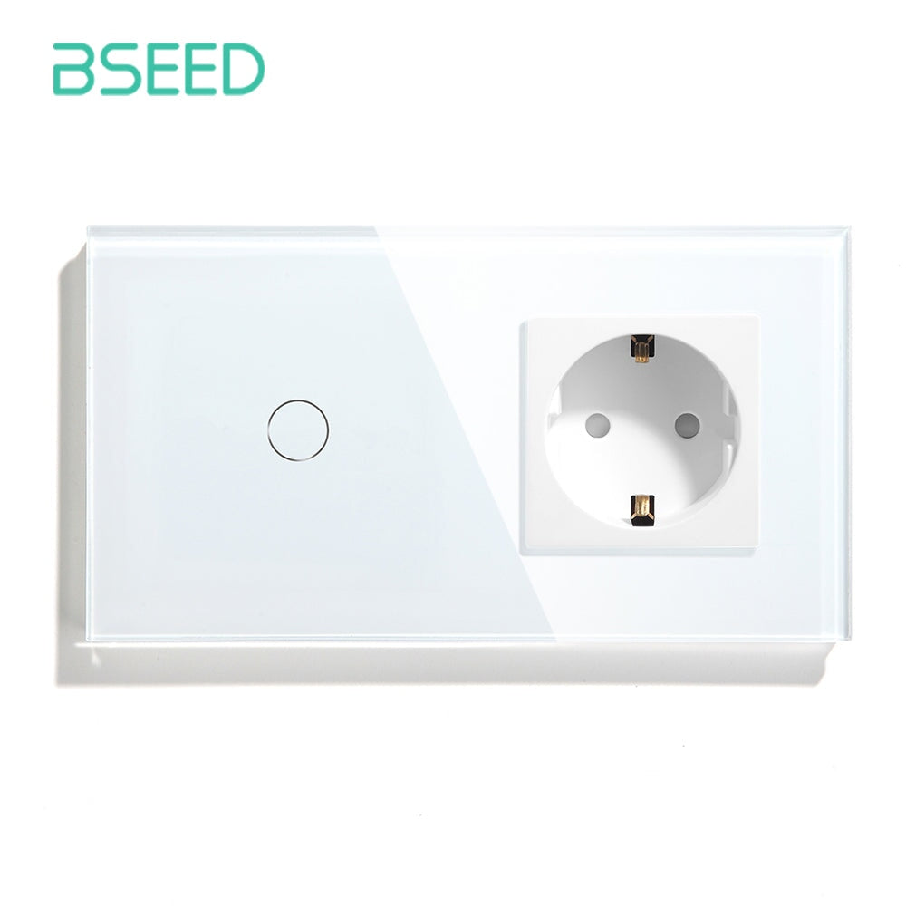 BSEED WiFi 1/2/3 Gang Light Switch With Normal EU Socket Power Outlets & Sockets Bseedswitch White 1 Gang 