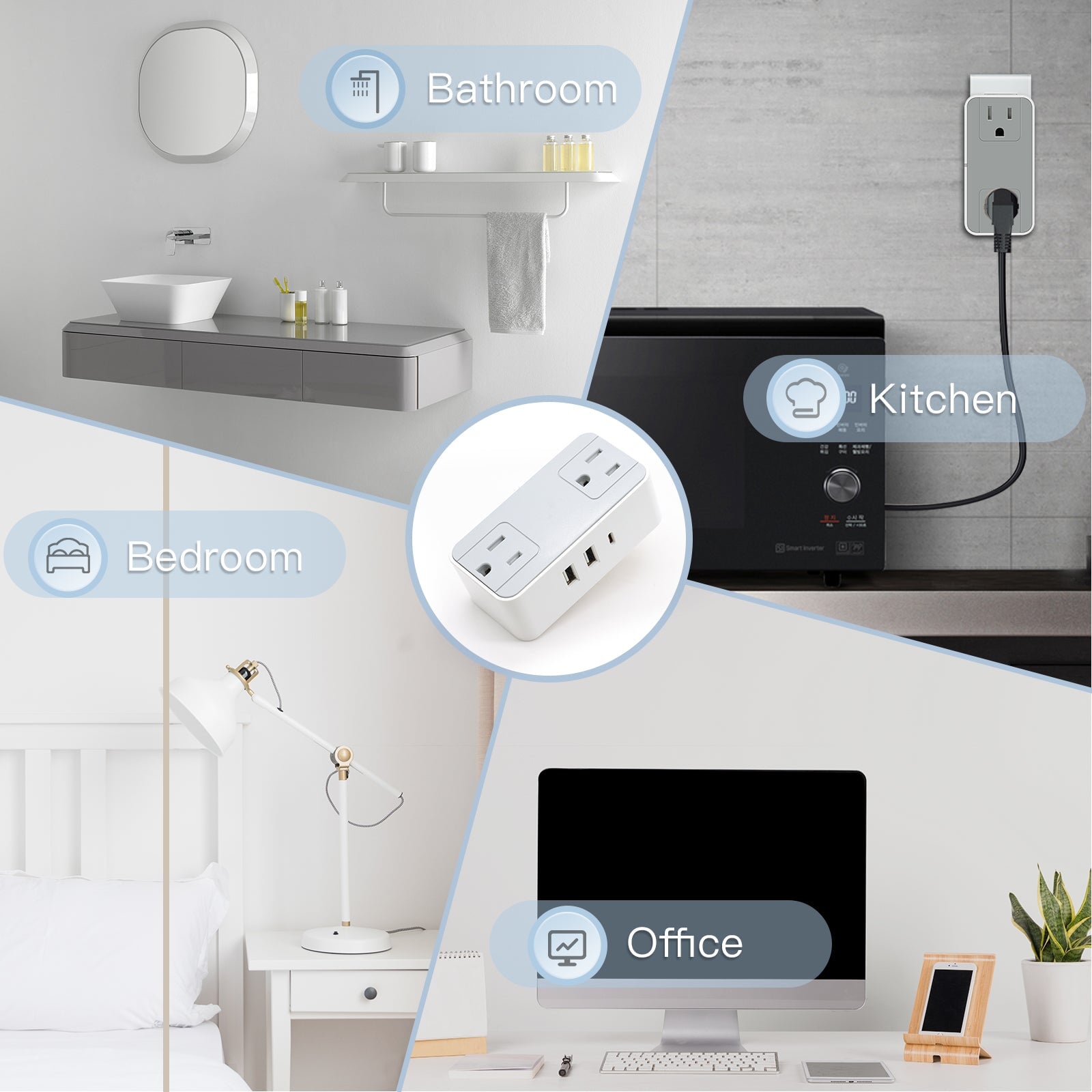 BSEED Dual Wall Socket Extender Dual USB Power Adapter Socket Type-C Phone Charing Port 5V 3A Power Outlets & Sockets Bseedswitch 