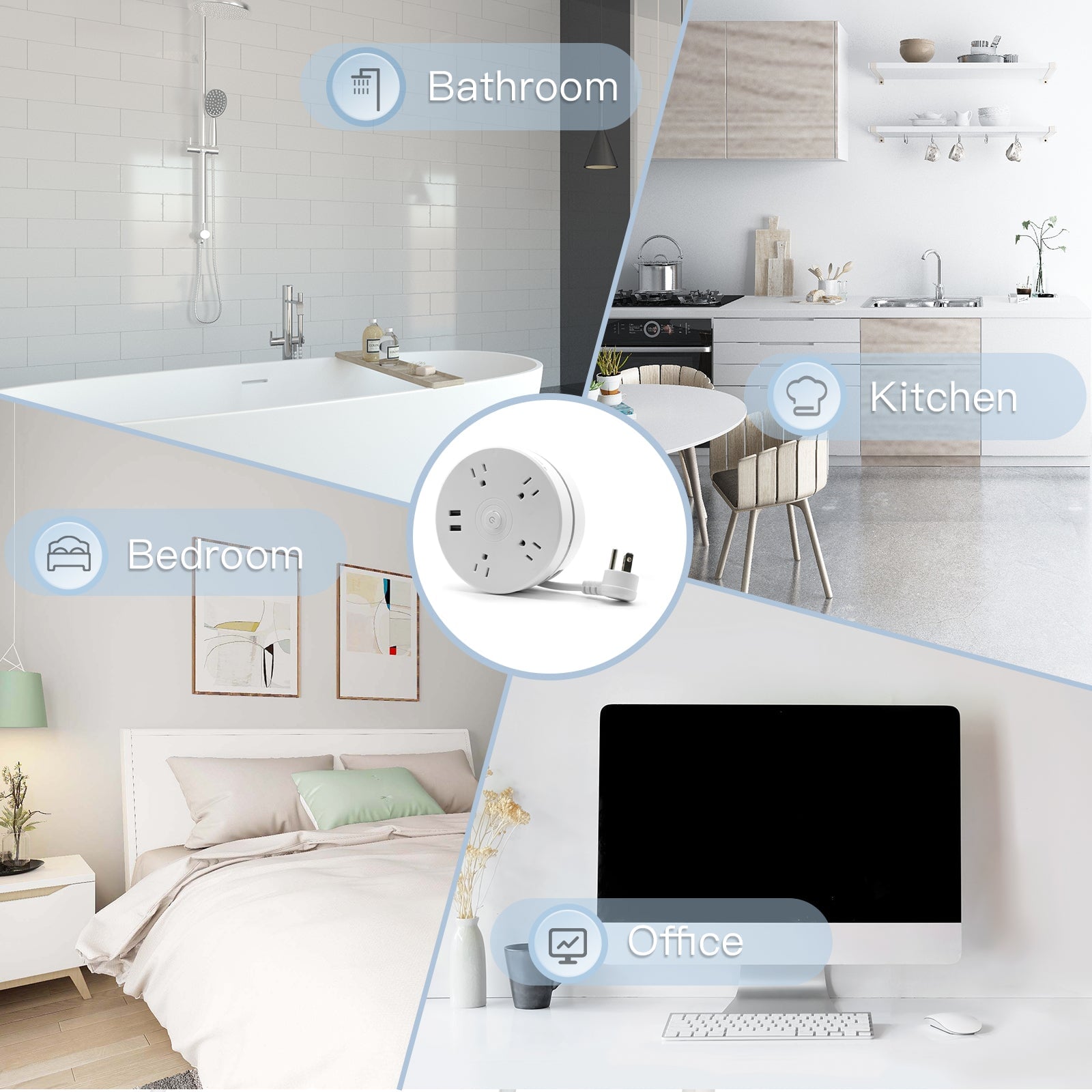 BSEED US Standard Disc Socket Quadruple Socket With USB White Color Power Outlets & Sockets Bseedswitch 