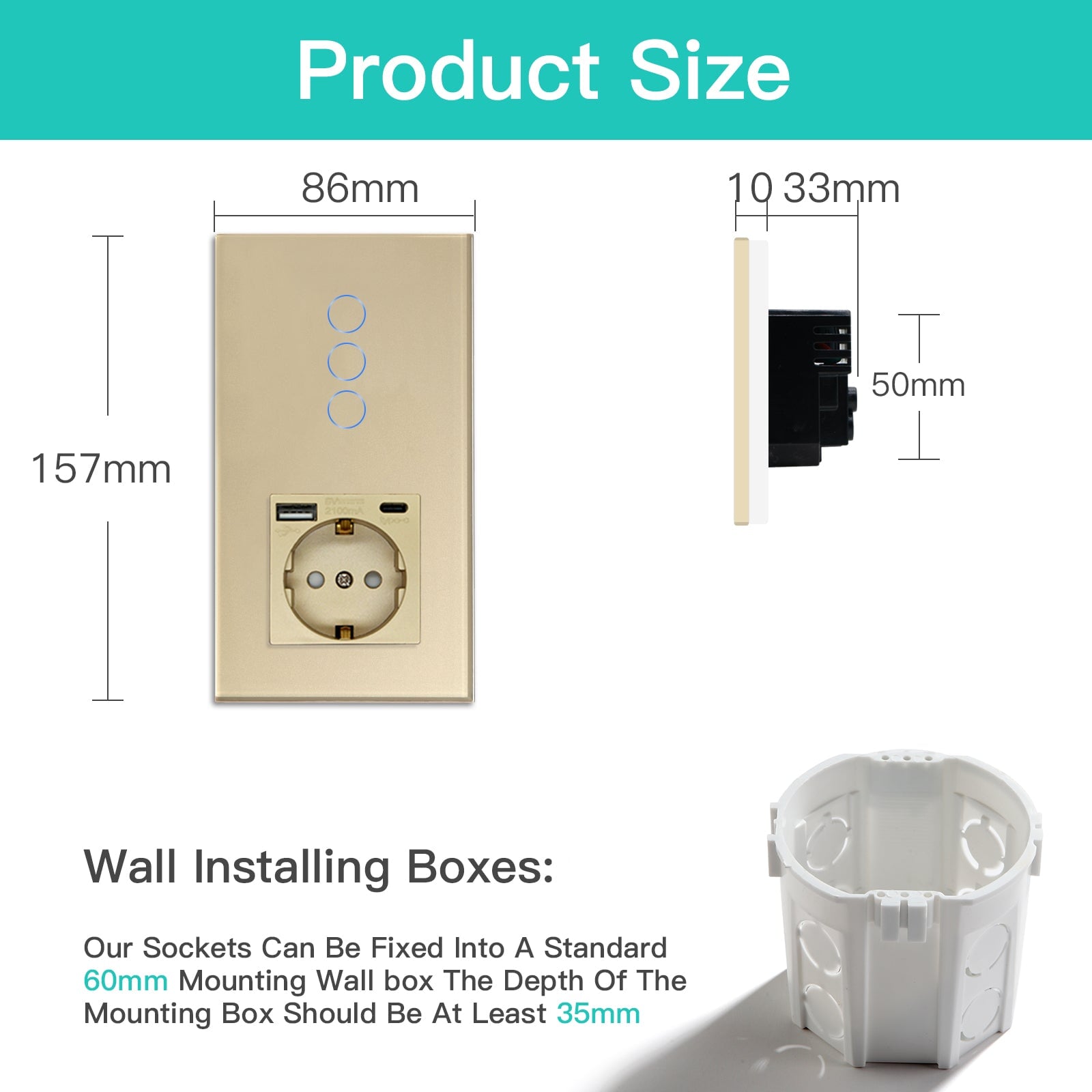 BSEED Single Line Wifi Light Switch with Eu socket type-c Plug 2.1A 157mm Light Switches Bseedswitch 