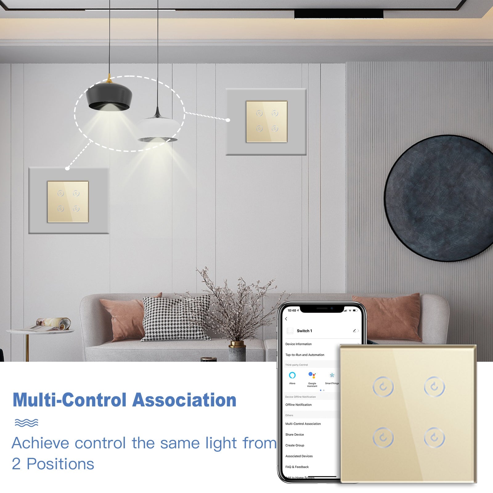 BSEED Wifi 4Gang 1/2/3 way Smart Switches Light Touch Switch Wireless Wifi Wall Switch Support Tuya Google Smart Life Light Switches Bseedswitch 