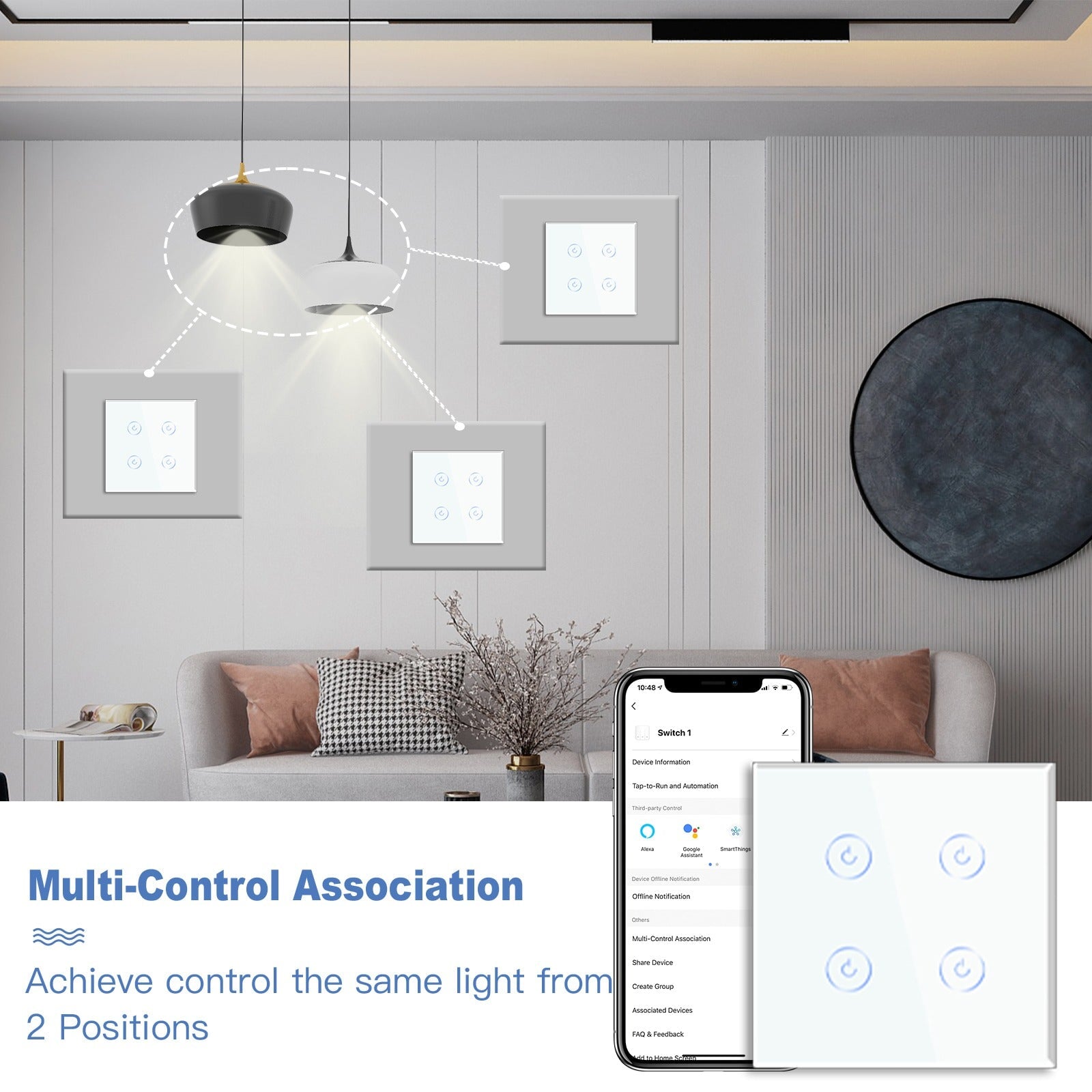BSEED Wifi 4Gang 1/2/3 way Smart Switches Light Touch Switch Wireless Wifi Wall Switch Support Tuya Google Smart Life Light Switches Bseedswitch 