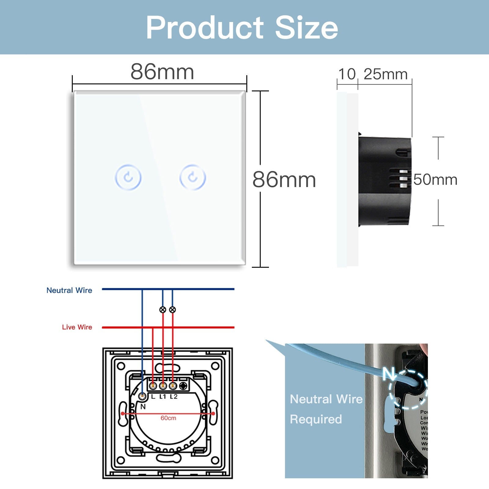 Bseed Smart Wifi Touch Switch 2 Gang 1/2/3 Way 1/2/3 Pcs/Pack Wall Plates & Covers Bseedswitch 