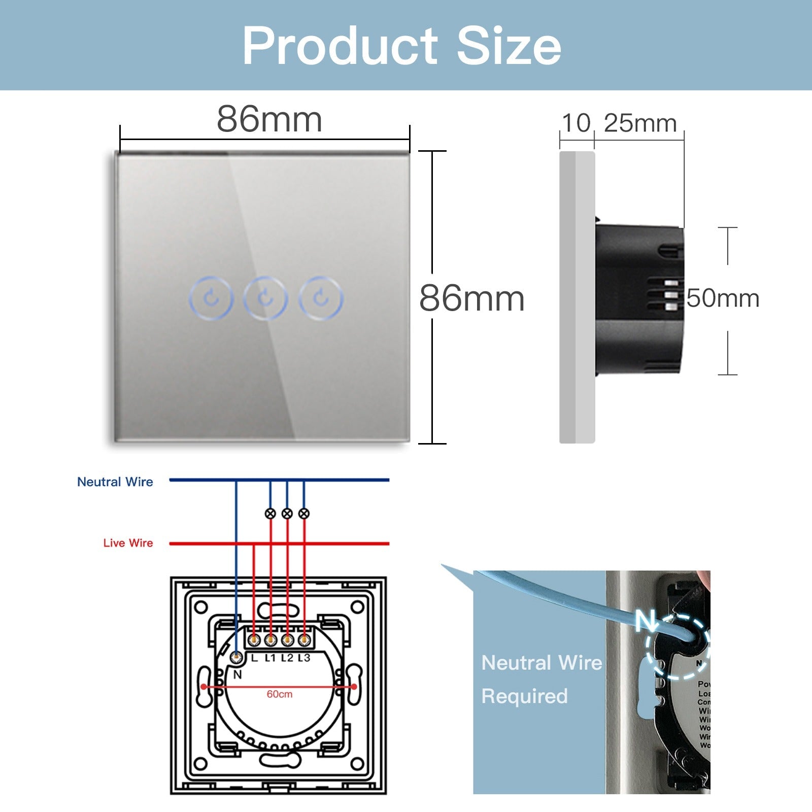 Bseed Smart Wifi Touch Switch 3 Gang 1/2/3 Way 1/2/3Pcs/Pack Wall Plates & Covers Bseedswitch 