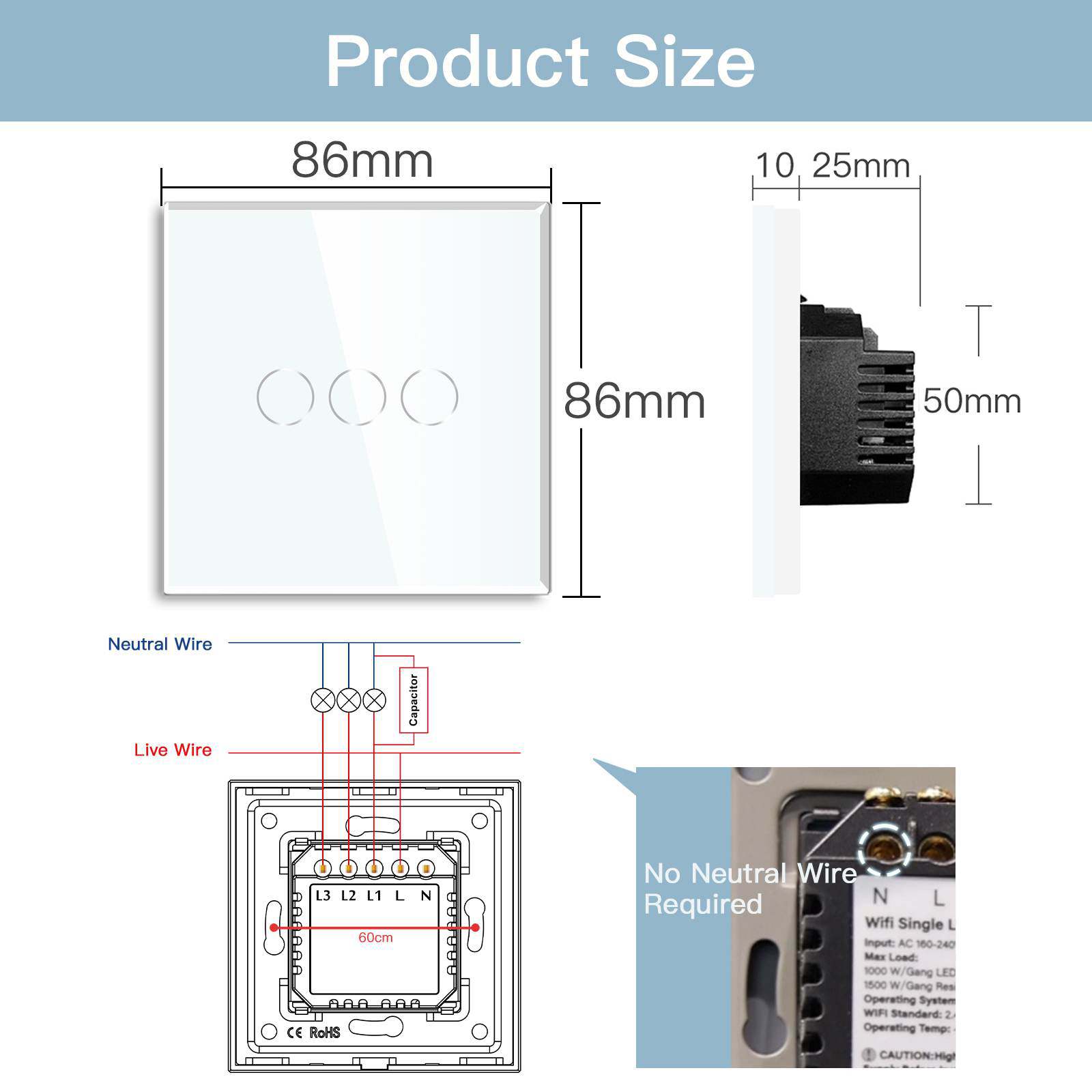 BSEED Single Line Wifi Light Switch 1/2/3 Gang 1/2/3 Way Smart Switch Wireless Wifi Switch Light Switches Bseedswitch 