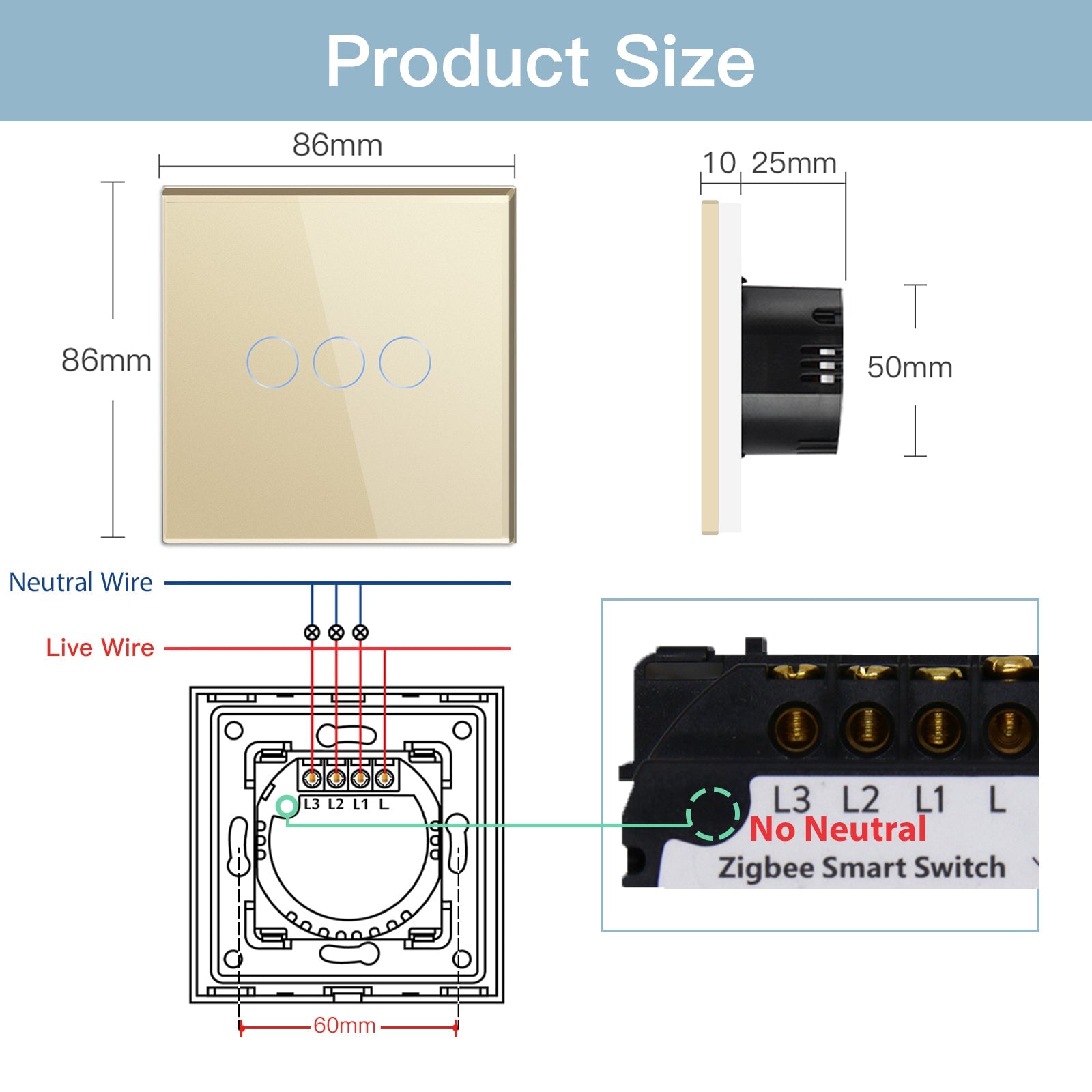 BSEED Zigbee Single Live Line Switch 1/2/3 Gang 1/2/3 Way Wall Smart Light Switch Single Live Line 1/2/3 pack Light Switches Bseedswitch 