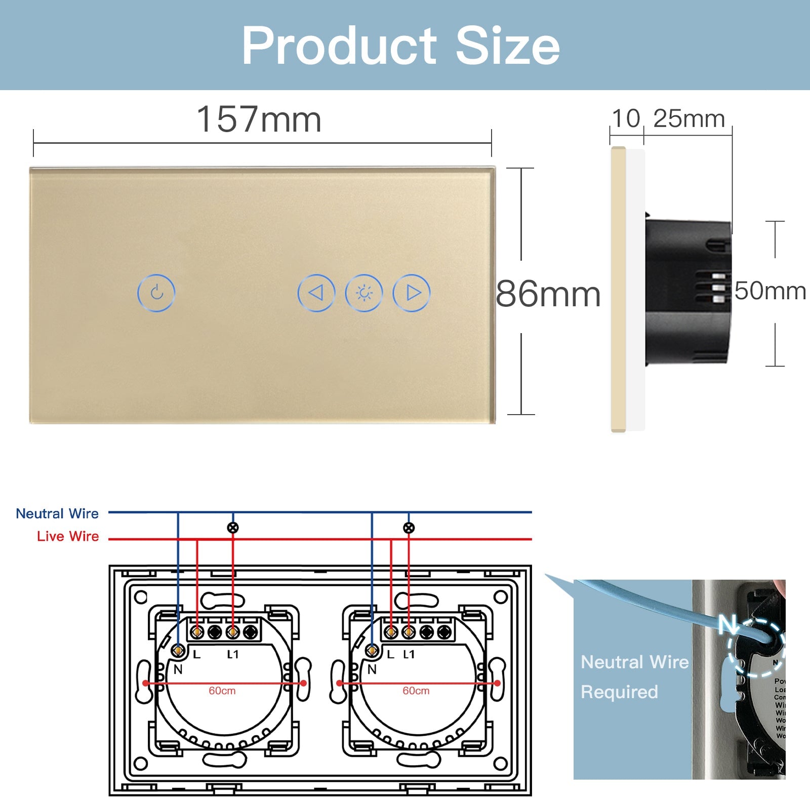 Bseed Smart Wifi Switch With Dimmer Switch Glass Panel 157mm Bseedswitch 