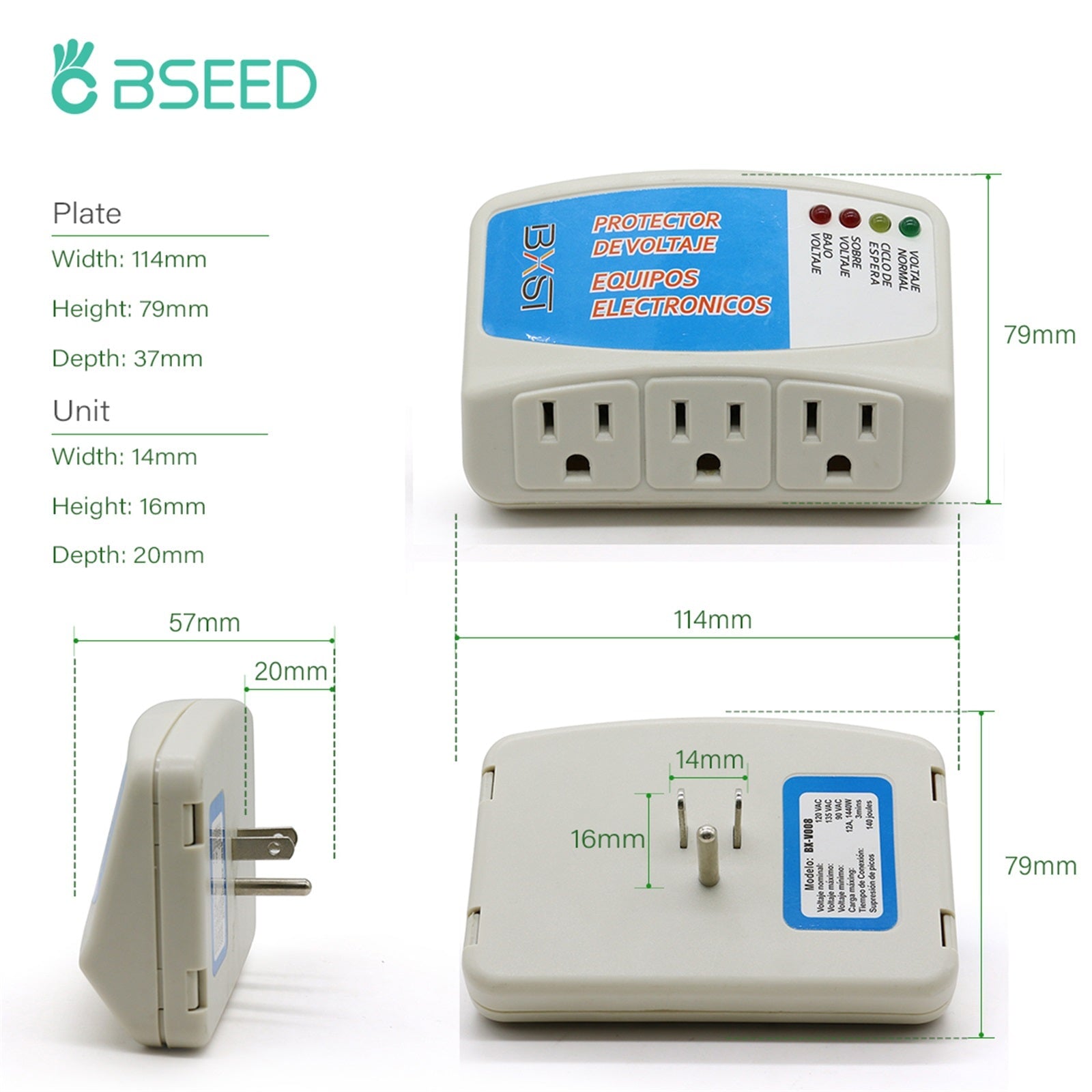 Bseed PC Power Protector US Standard 120V Double Socket Voltage 50 Hz-60 Hz Wall Socket Voltage Transformers & Regulators Bseedswitch 