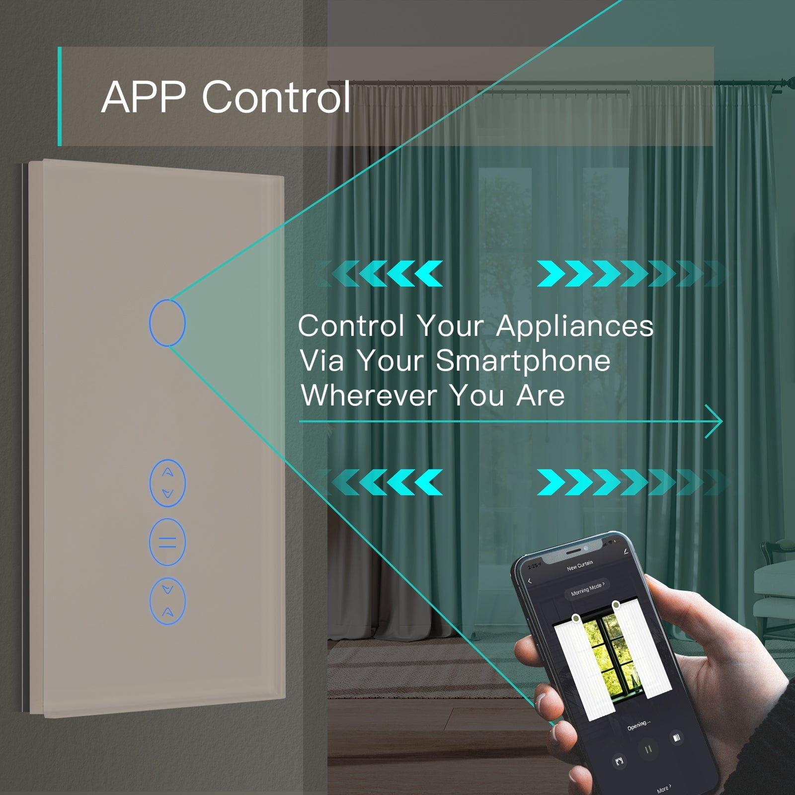 Bseed Wifi Curtain Switch Smart Touch Switch 1/2/3 gang 1/2/3Way Wireless Smart Touch Curtain Switch App Control Alexa Light Switches Bseedswitch 