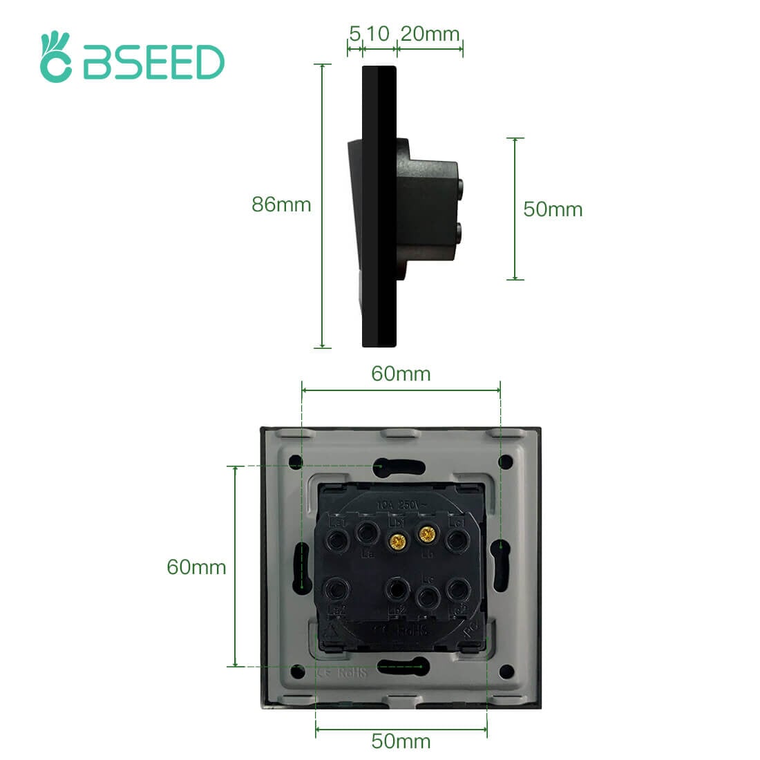 BSEED Wall Switches Automatic Rebound 1/2Gang 1Way Glass Mechanical Light Switches Reset Switches Return to Initial Position Light Switches Bseedswitch 