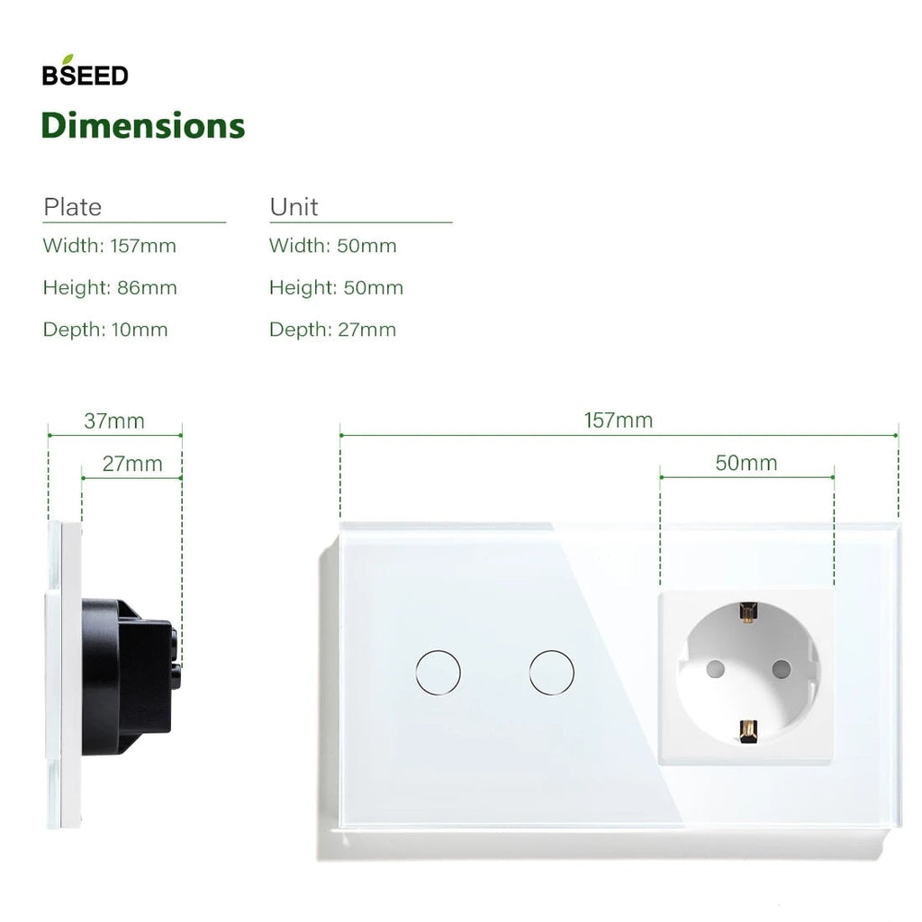 BSEED WiFi 1/2/3 Gang Light Switch With Normal EU Socket