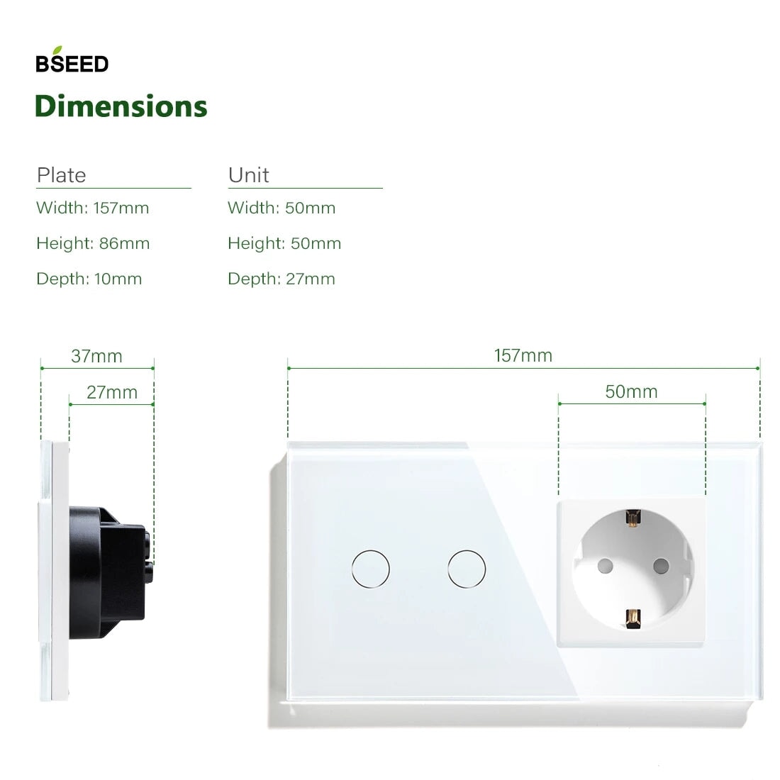 BSEED WiFi 1/2/3 Gang Light Switch With Normal EU Socket Power Outlets & Sockets Bseedswitch 