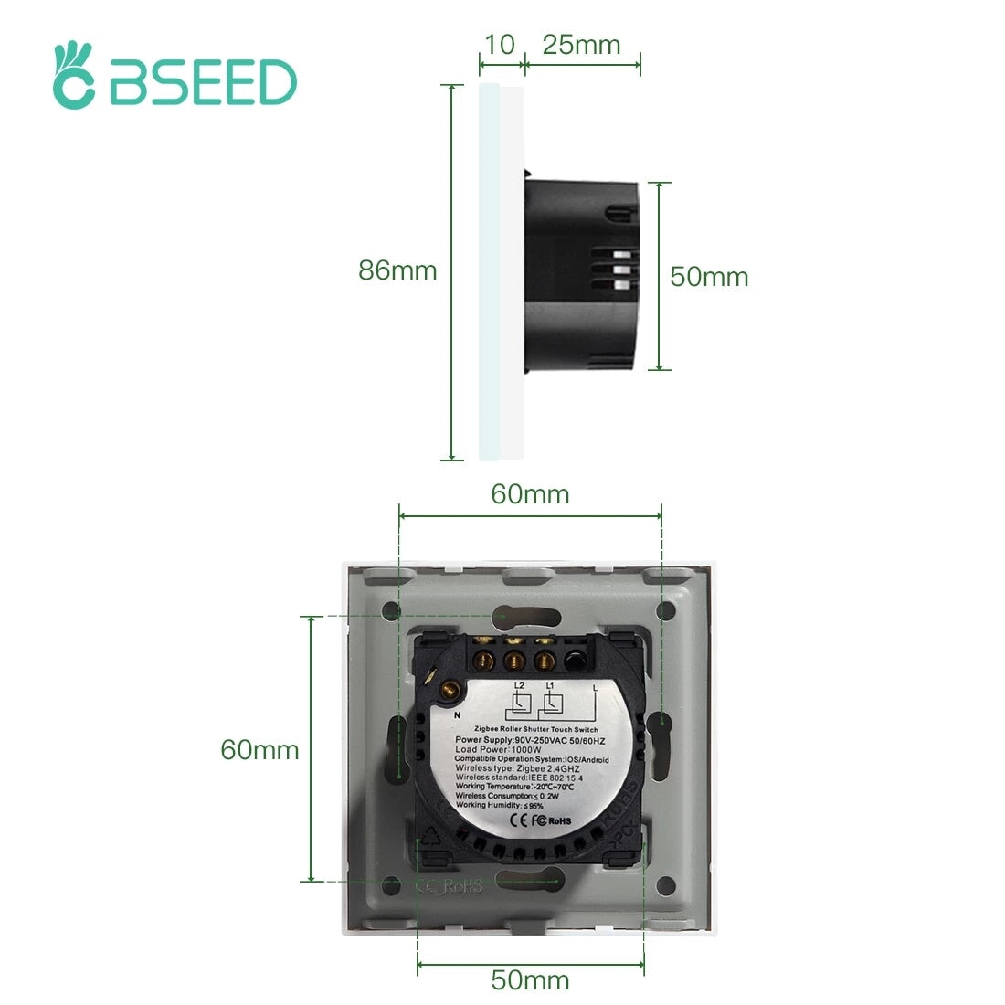 BSEED Zigbee Shutter Switch Smart Wall Touch Switch Bseedswitch 