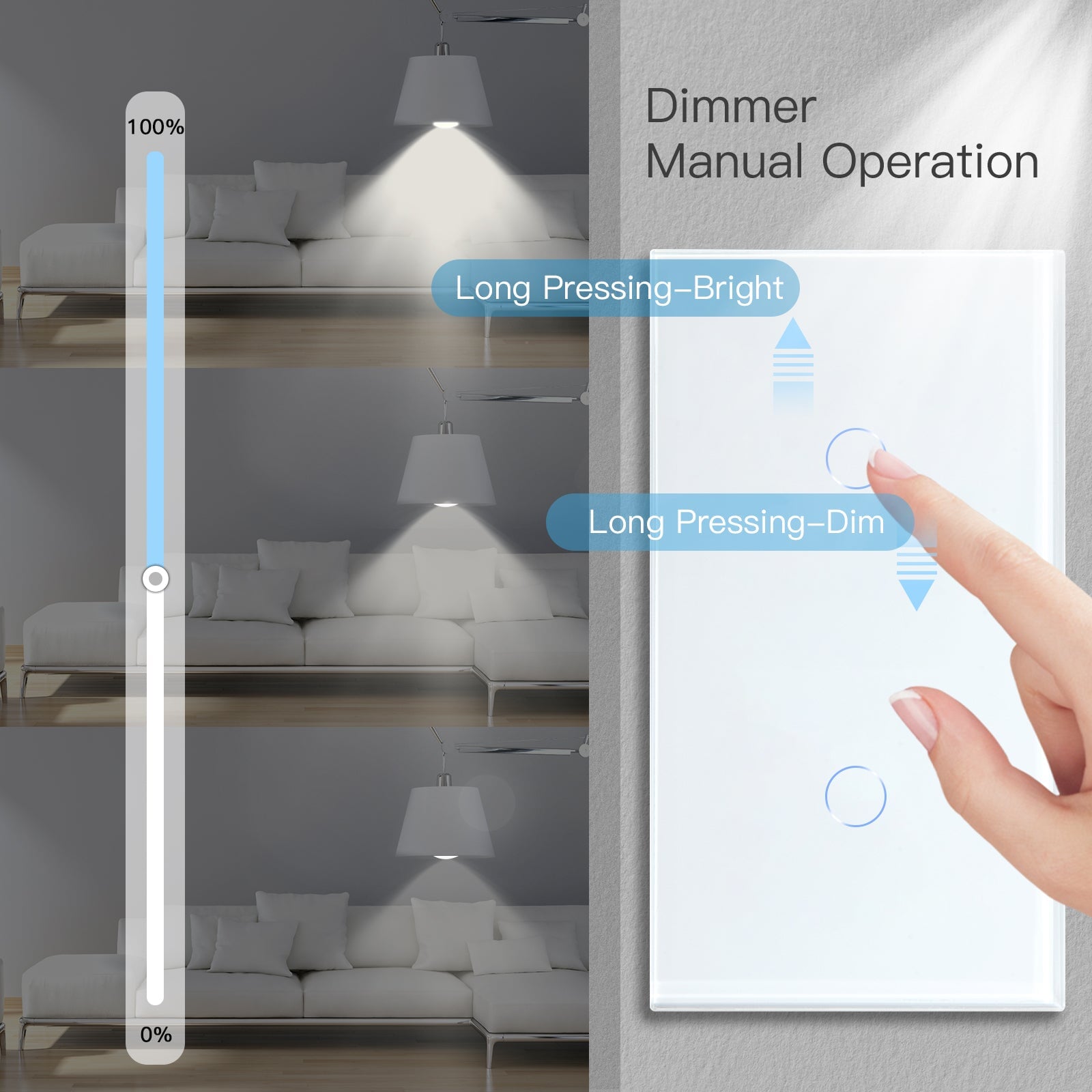 Bseed Touch Light Switch 1/2/3 Gang 1Way With Dimmer Switch Glass Panel 157mm Light Switches Bseedswitch 