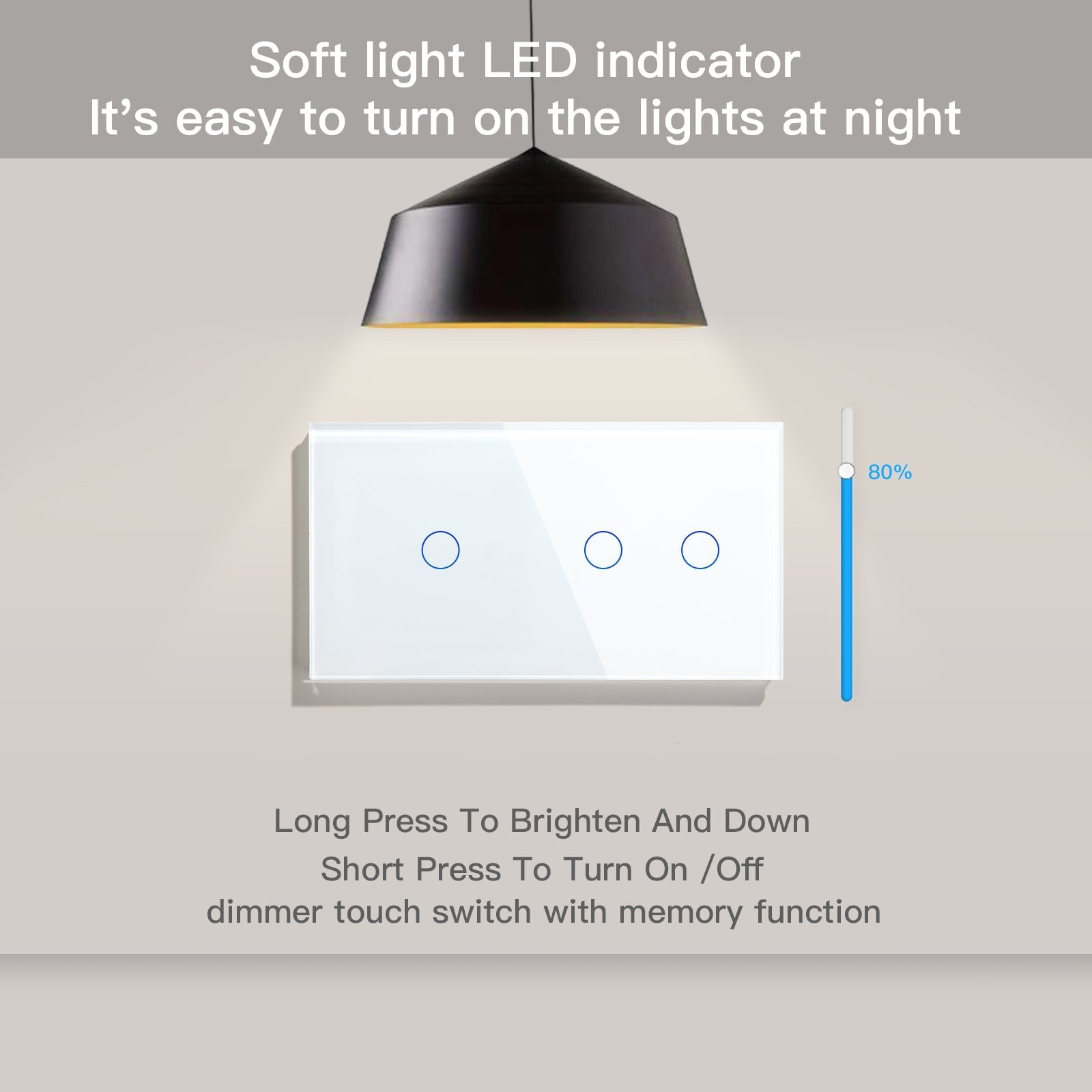 Bseed Double Touch dimmer Switch 1/2/3 Way Dimmer Switch Glass Panel 157mm Light Switches Bseedswitch 