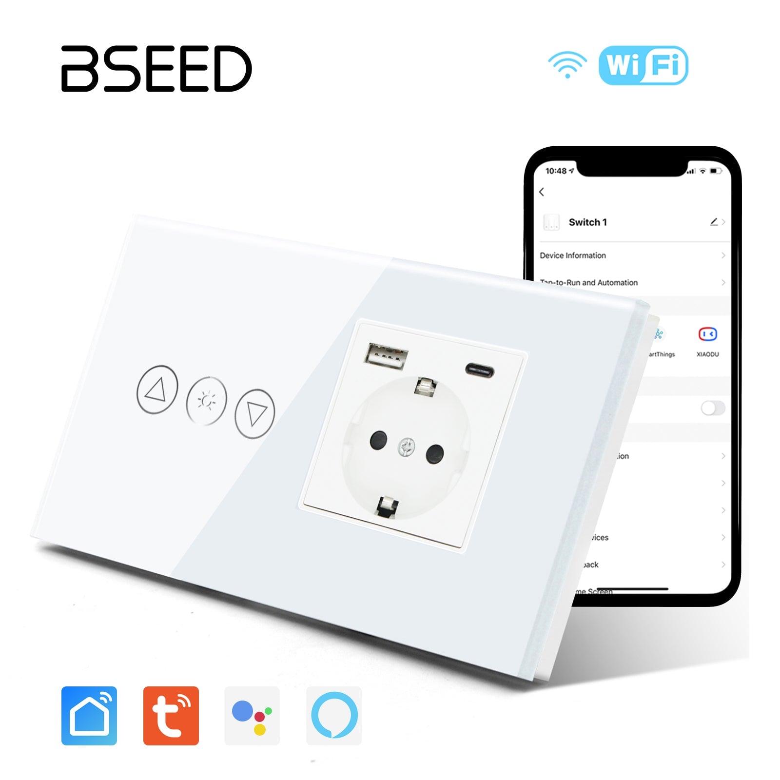 Bseed Touch Wifi Shutter Switch Curtain Switch Dimmer Switch With EU Standard Socket Type-c Plug Power Outlets & Sockets Bseedswitch 