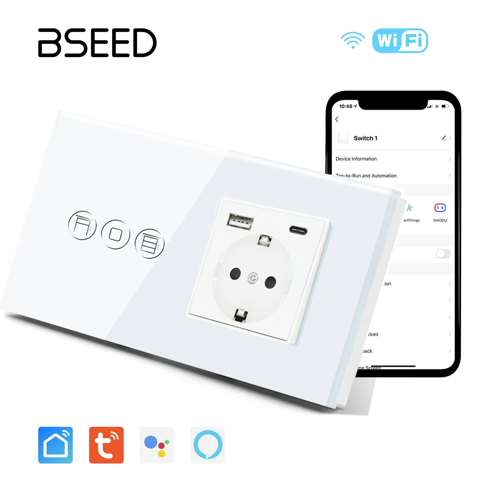 Bseed Touch Wifi Shutter Switch Curtain Switch Dimmer Switch With EU Standard Socket Type-c Plug Power Outlets & Sockets Bseedswitch 