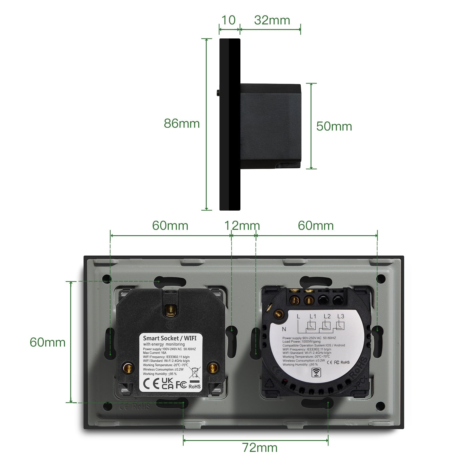 BSEED WiFi 1/2/3 Gang Switch with WiFi Metering socket Power Outlets & Sockets Bseedswitch 