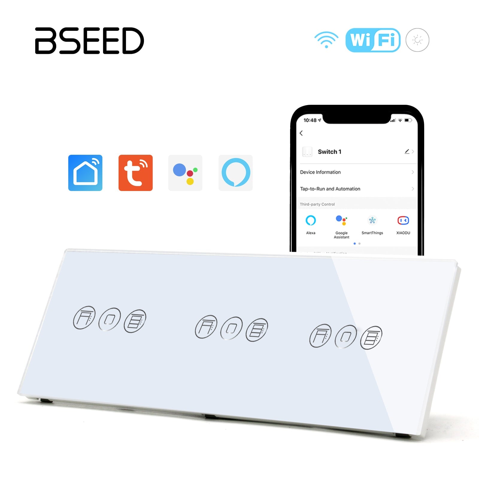 BSEED WiFi Triple Roller Shutter Switch Touch Panel Voice Control 228mm Shutters Bseedswitch 