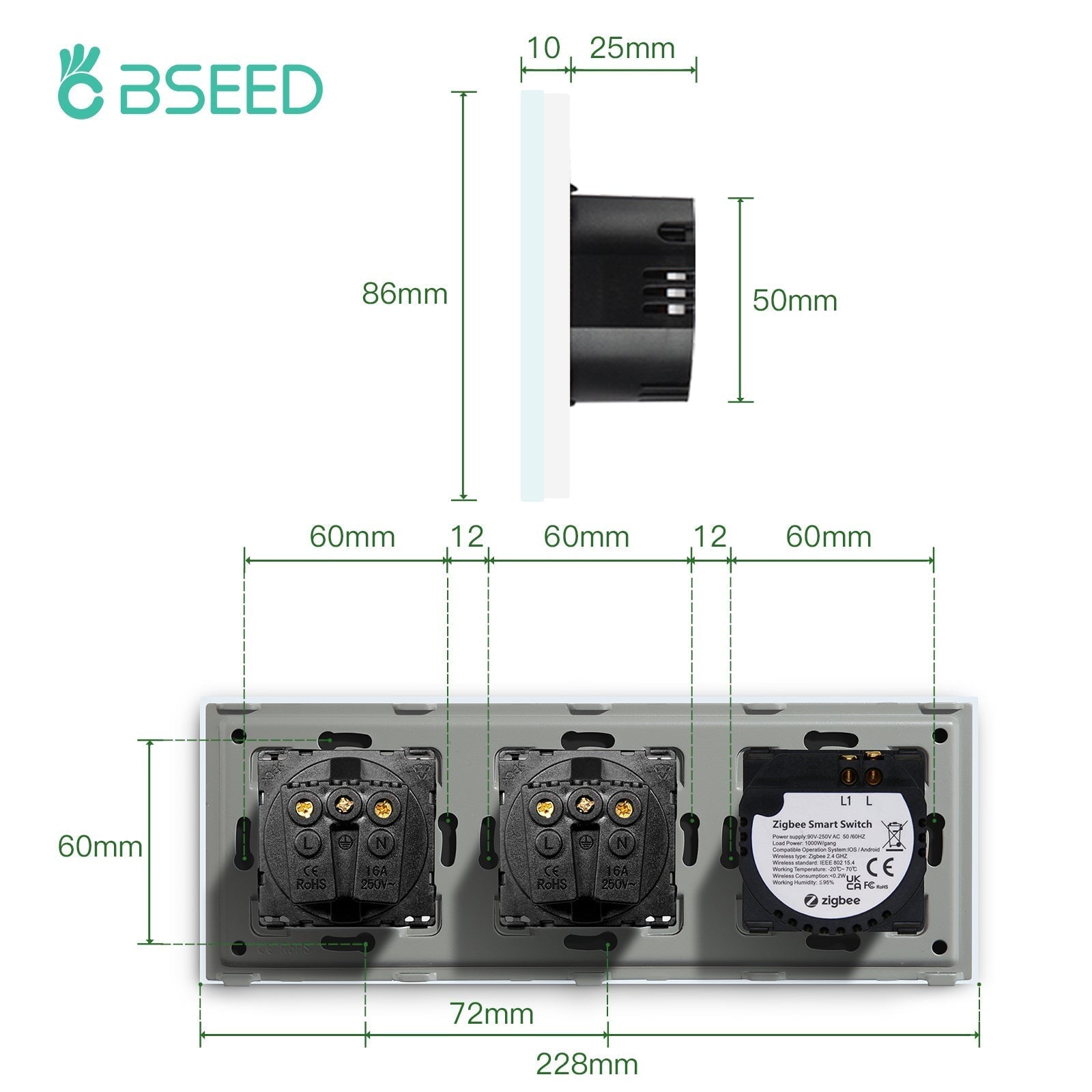 Bseed Smart WiFi 1/2/3 Gang Light Switches Multi Control With Double EU Normal Standard Wall Sockets Light Switches Bseedswitch 