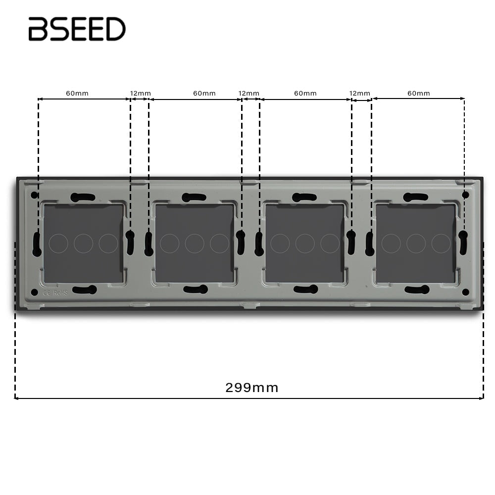 BSEED Glass Panel Only 299mm 4x 1/2/3 Gang Pearl DIY with Metal Frame Light Switches Bseedswitch 