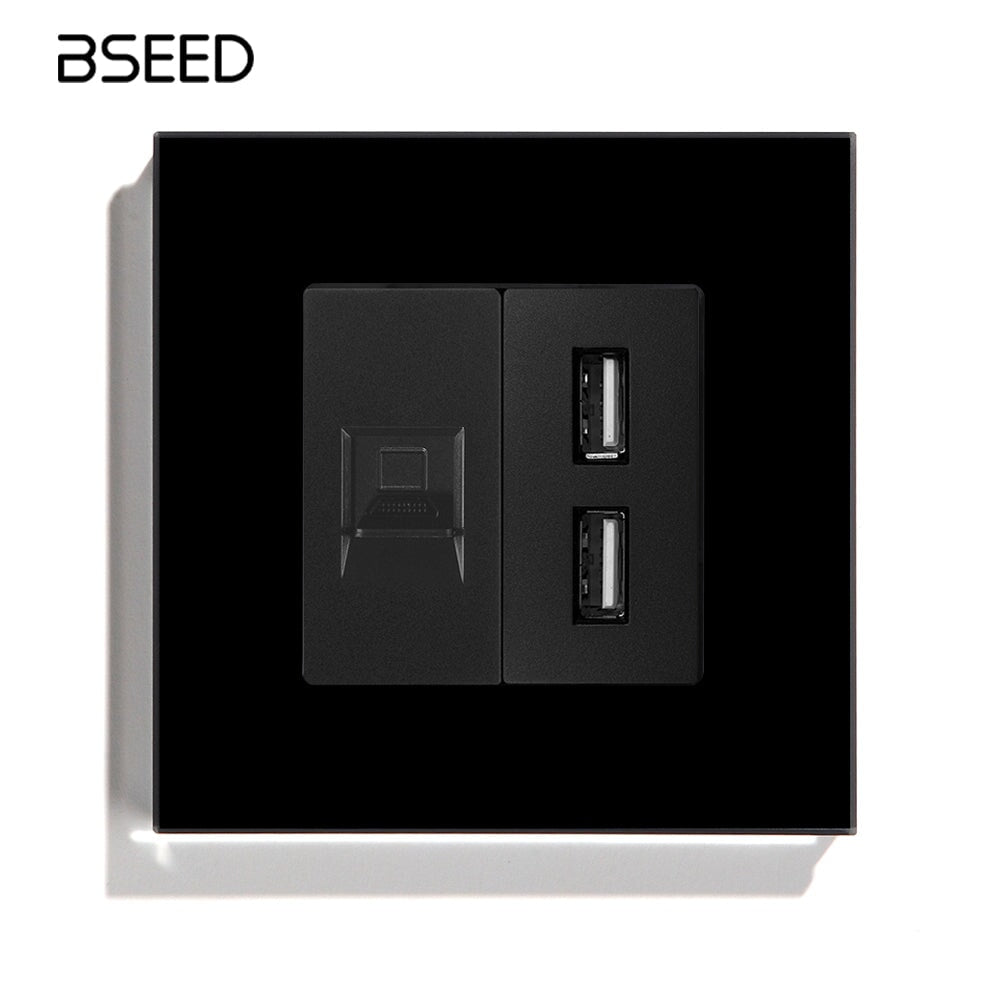 Bseed PC +USB Socket 86mm Glass PC Power Outlets Socket Tempered Crystal Panel Power Outlets & Sockets Bseedswitch 