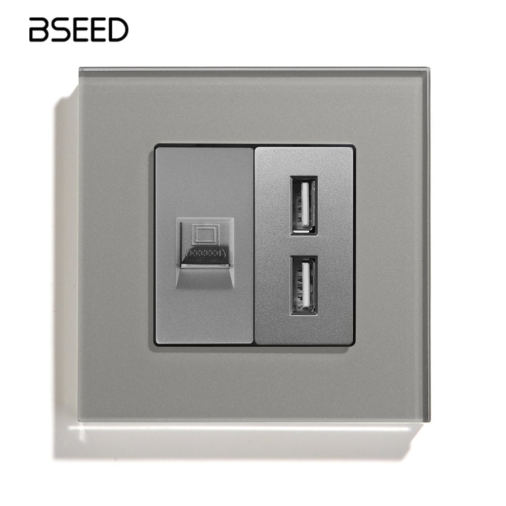 Bseed PC +USB Socket 86mm Glass PC Power Outlets Socket Tempered Crystal Panel Power Outlets & Sockets Bseedswitch 