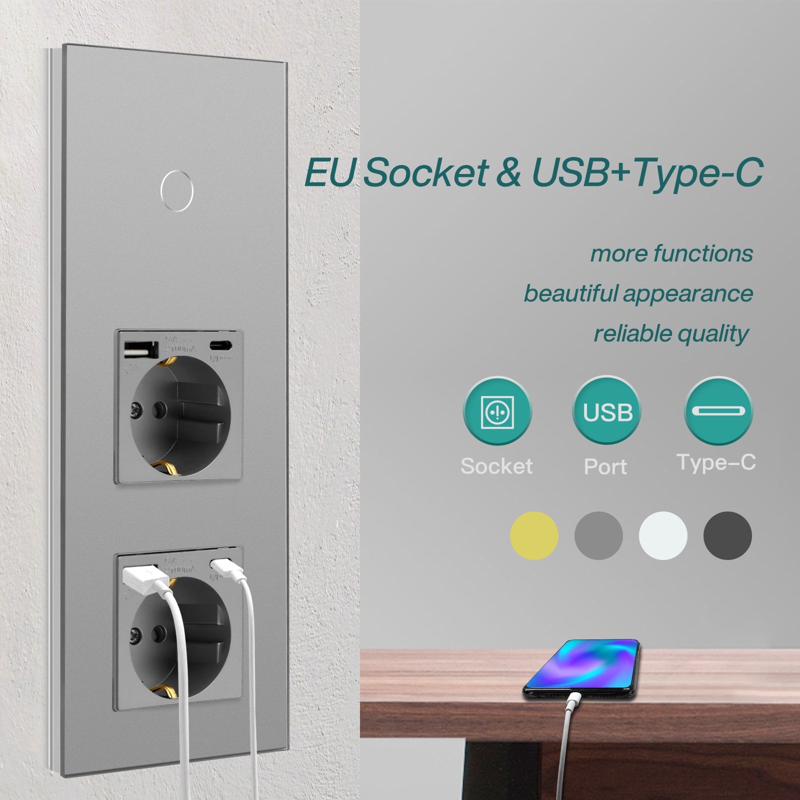 Bseed Zigbee Touch 1/2/3 Gang Light Switches Multi Control With Double EU Standard Not Smart Wall Sockets with Type-c socket Switch Bseedswitch 