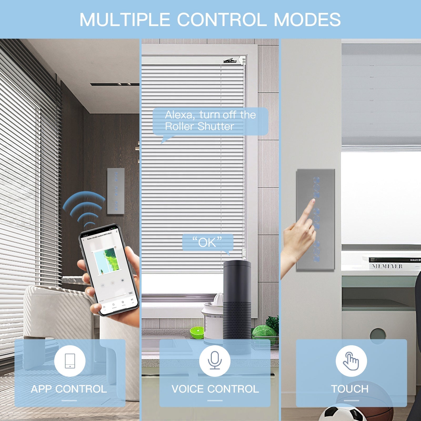 BSEED WiFi Quadruple Roller Shutter Switch Touch Panel Voice Control 299mm Shutters Bseedswitch 