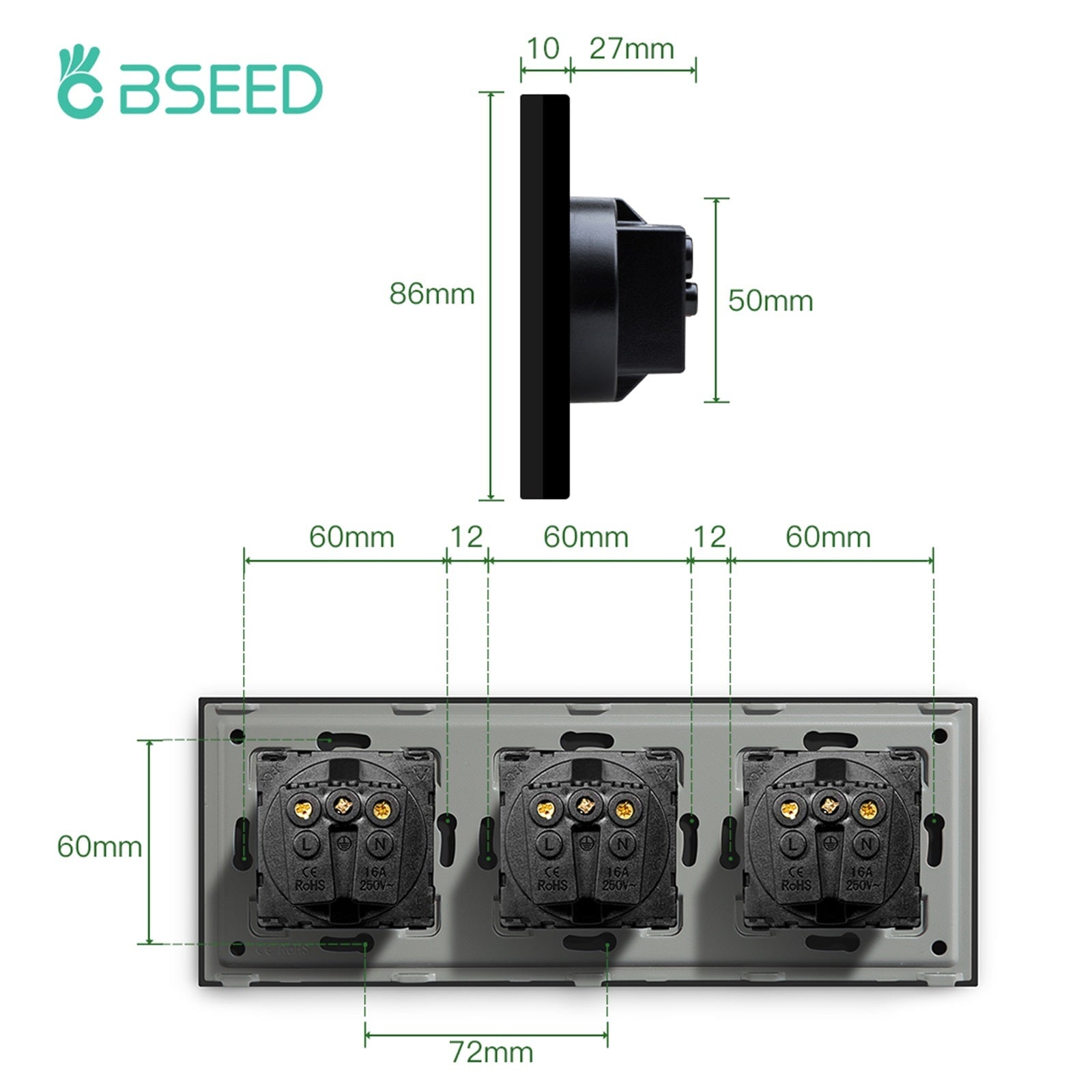 BSEED EU Wall Sockets Power Outlets Glass Panel 16A Power Outlets & Sockets Bseedswitch 