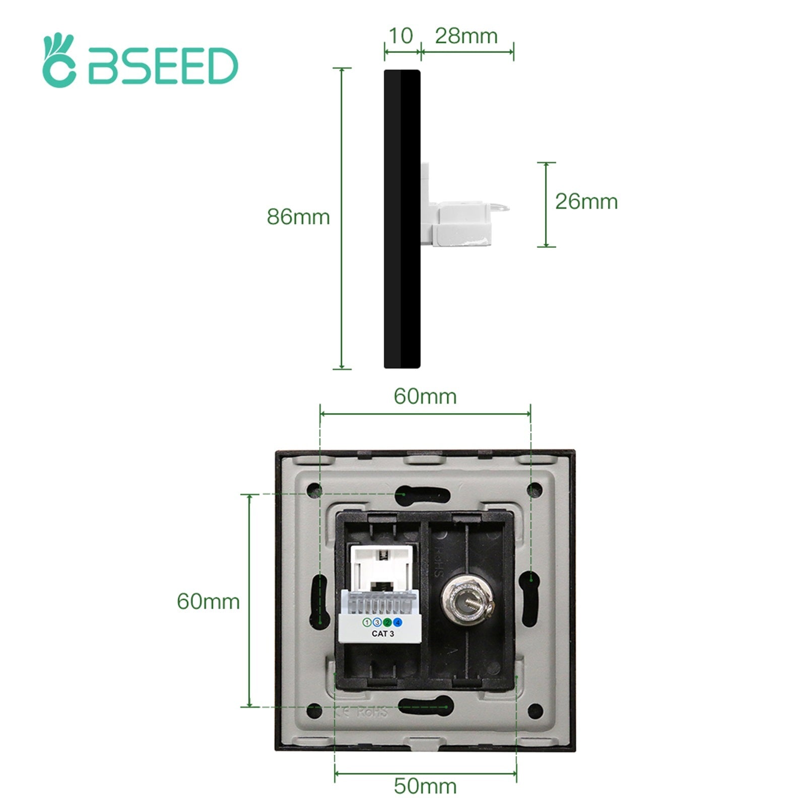 Bseed TEL +TV Socket Tempered Crystal Panel 86mm Power Outlets & Sockets Bseedswitch 