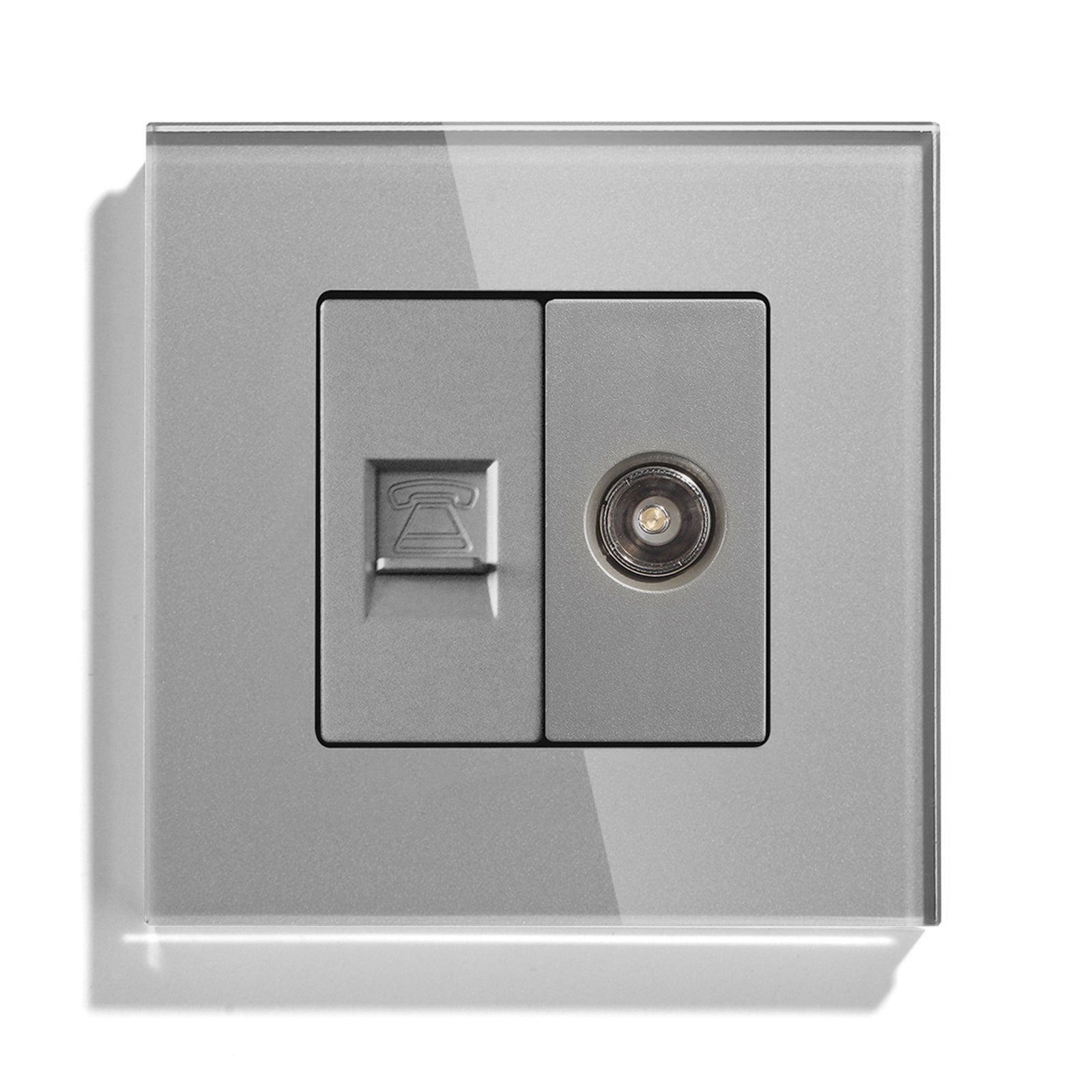 Bseed TEL +TV Socket Tempered Crystal Panel 86mm Power Outlets & Sockets Bseedswitch Grey 