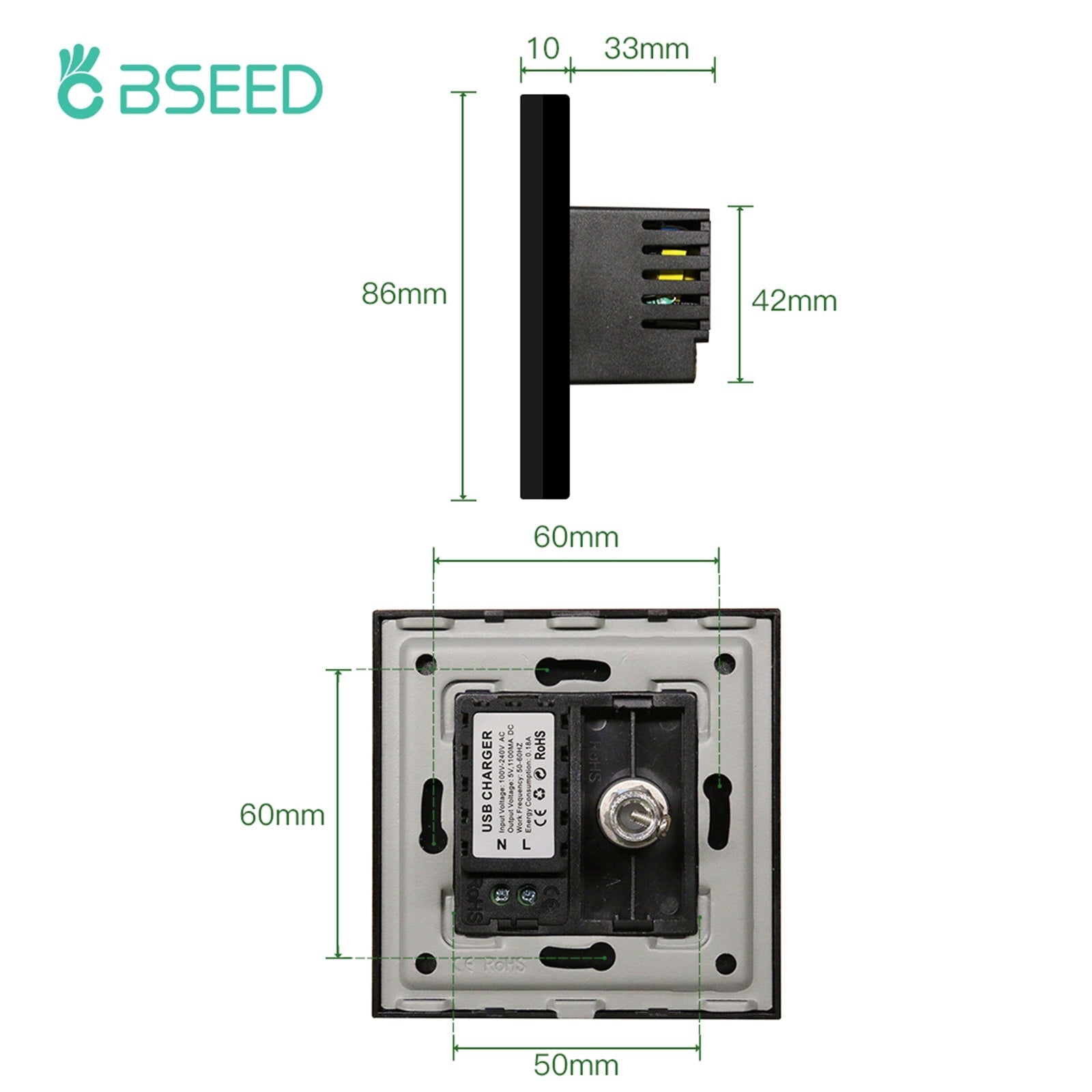 Bseed Double Wall Sockets TV +USB Socket Tempered Crystal Frame Power Outlets & Sockets Bseedswitch 