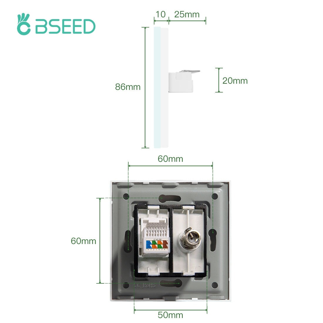 BSEED EU Standard Wall Socket With Double TV Socket Crystal Glass Panel Power Outlets & Sockets Bseedswitch 