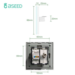 BSEED EU Standard Wall Socket With TV PC Socket Crystal Glass Panel Power Outlets & Sockets Bseedswitch 