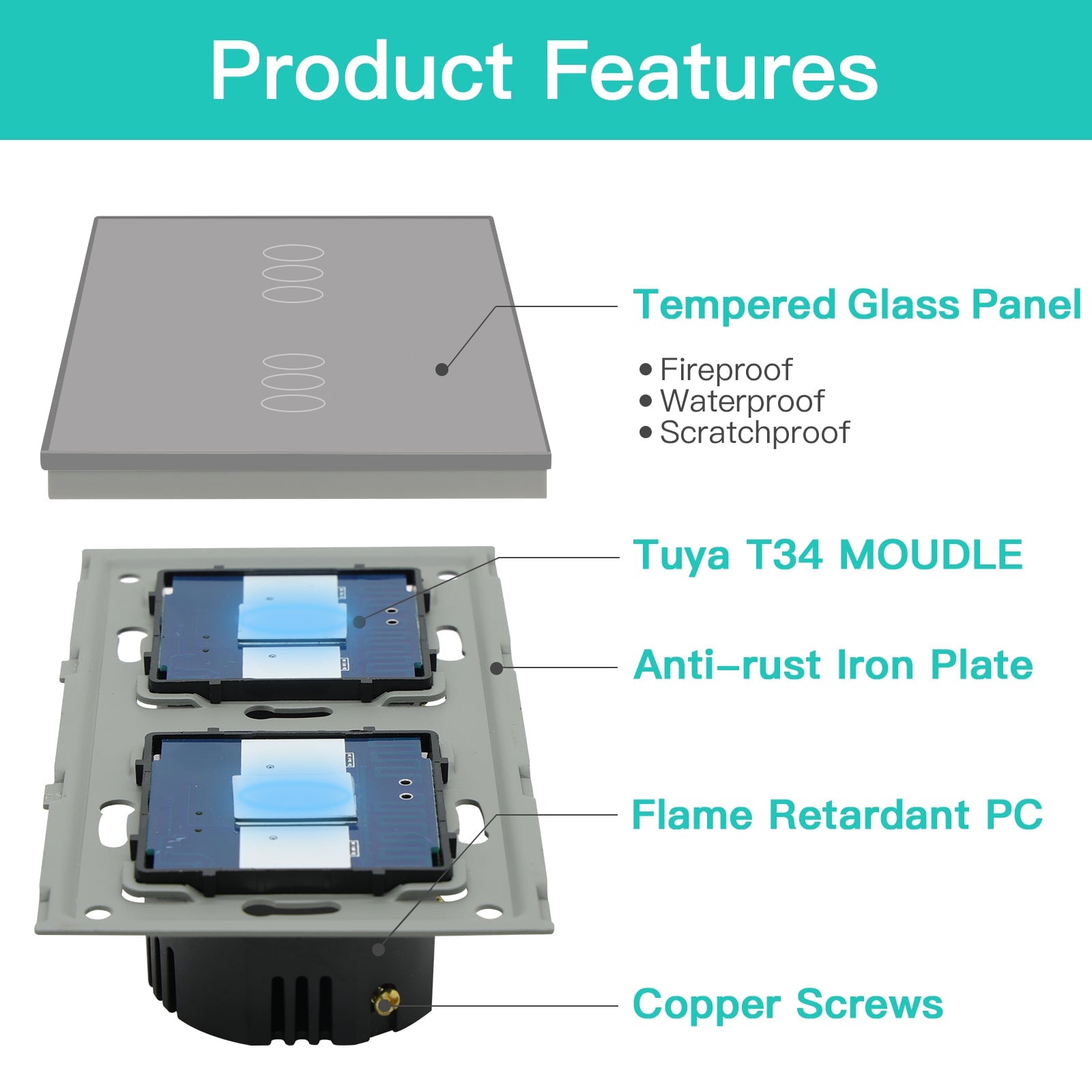 Bseed Double WiFi Touch Roller Shutter Switch 157mm Crystal Glass Panel Smart Blind Work With Tuya App Bseedswitch 