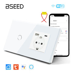 BSEED Single Line Wifi Light Switch with Eu socket type-c Plug 2.1A 157mm Light Switches Bseedswitch 