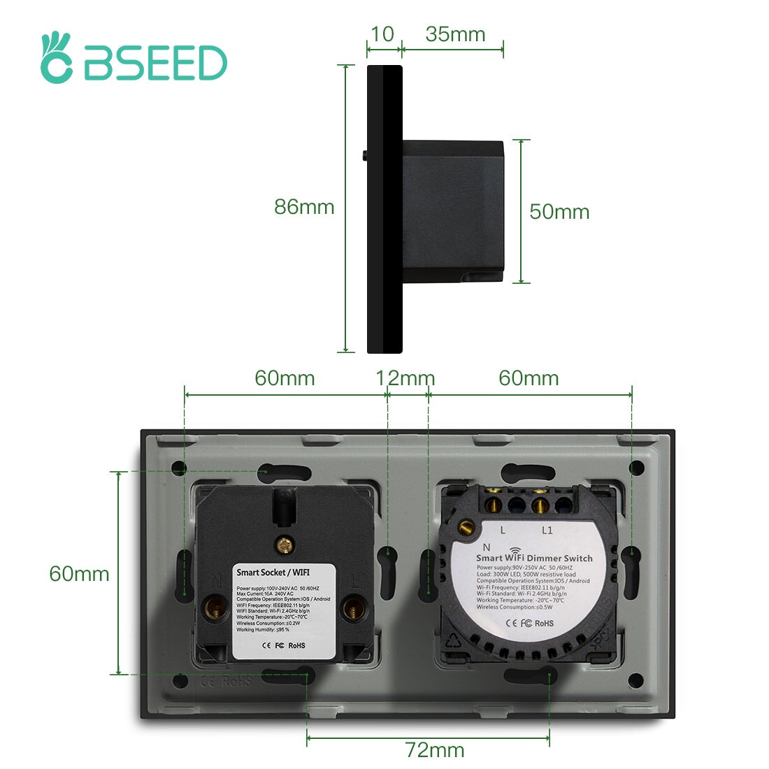 Bseed Smart WiFi Dimmer Switch With WiFi Socket Power Outlets & Sockets Bseedswitch 