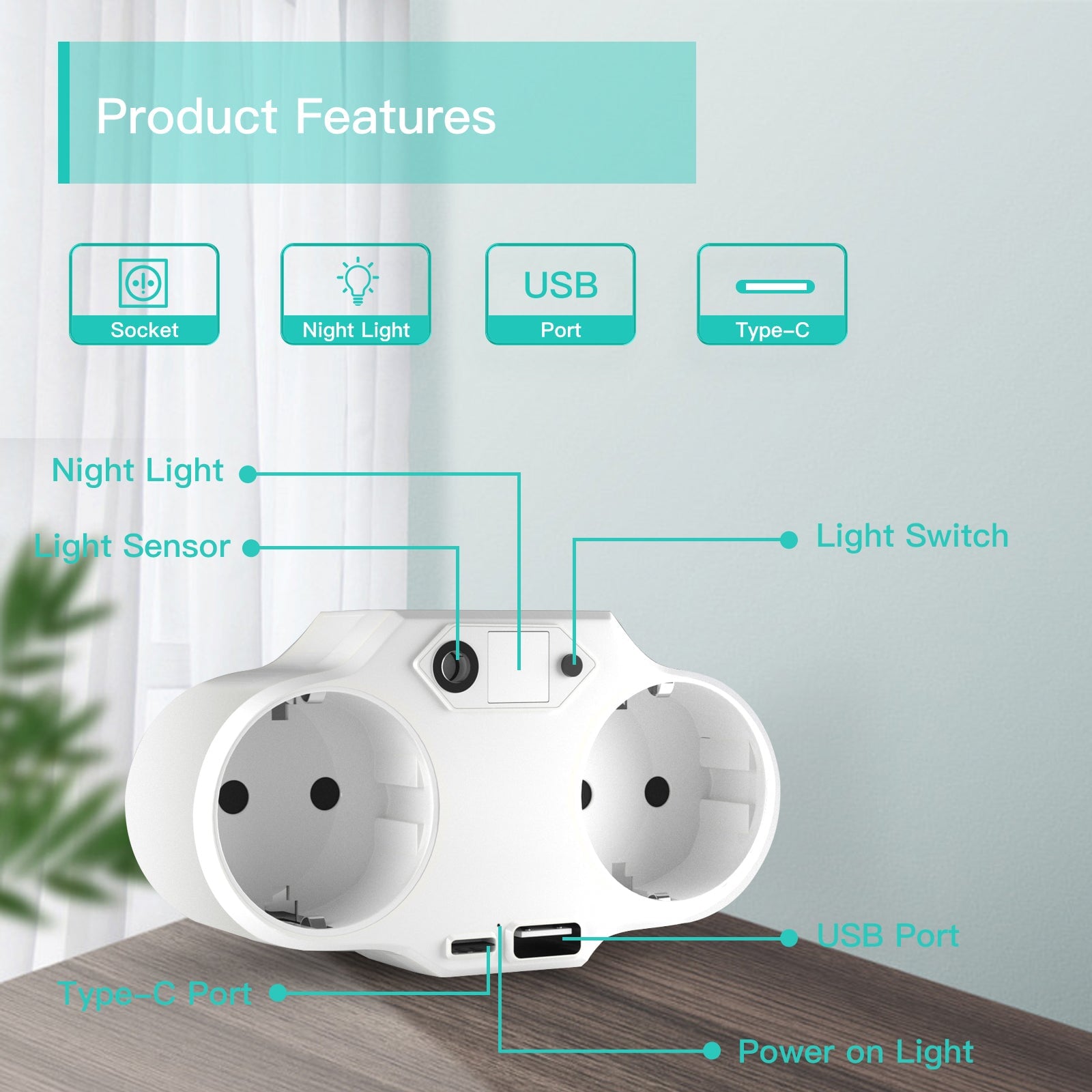 BSEED Socket With Type-C USB Sockets 3.5A Power Conversion Adapter EU Double Outlets Phone Charging Ports Plug Bseedswitch 