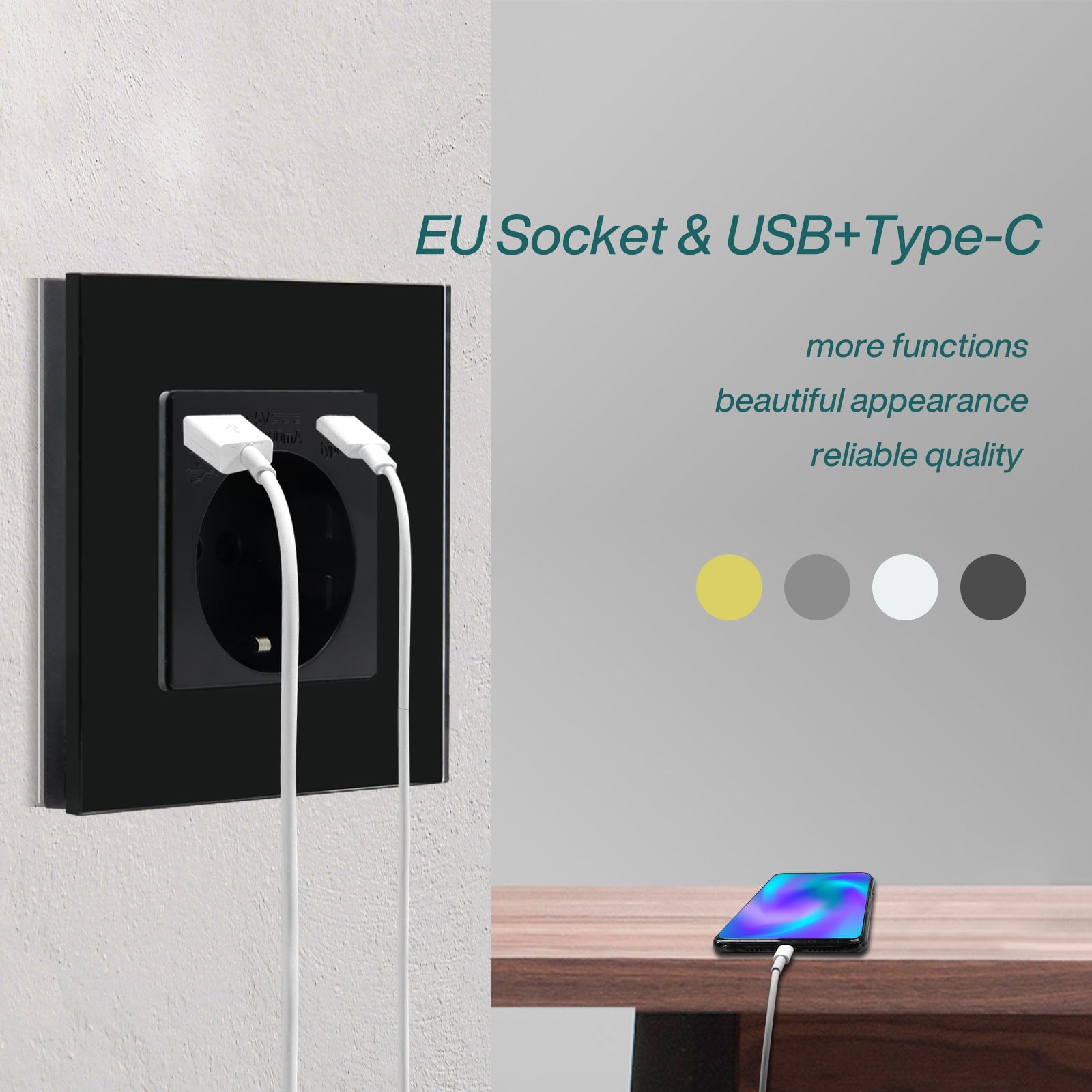 BSEED Multiple EU sockets Type-C Interface Outlet Wall Socket With Charge Port With USB Power Outlets & Sockets Bseedswitch 