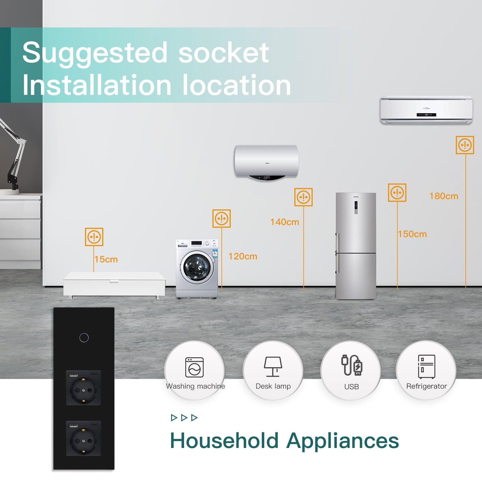 Bseed Zigbee Touch 1/2/3 Gang Light Switches Multi Control With Double EU Standard Not Smart Wall Sockets with Type-c socket Switch Bseedswitch 