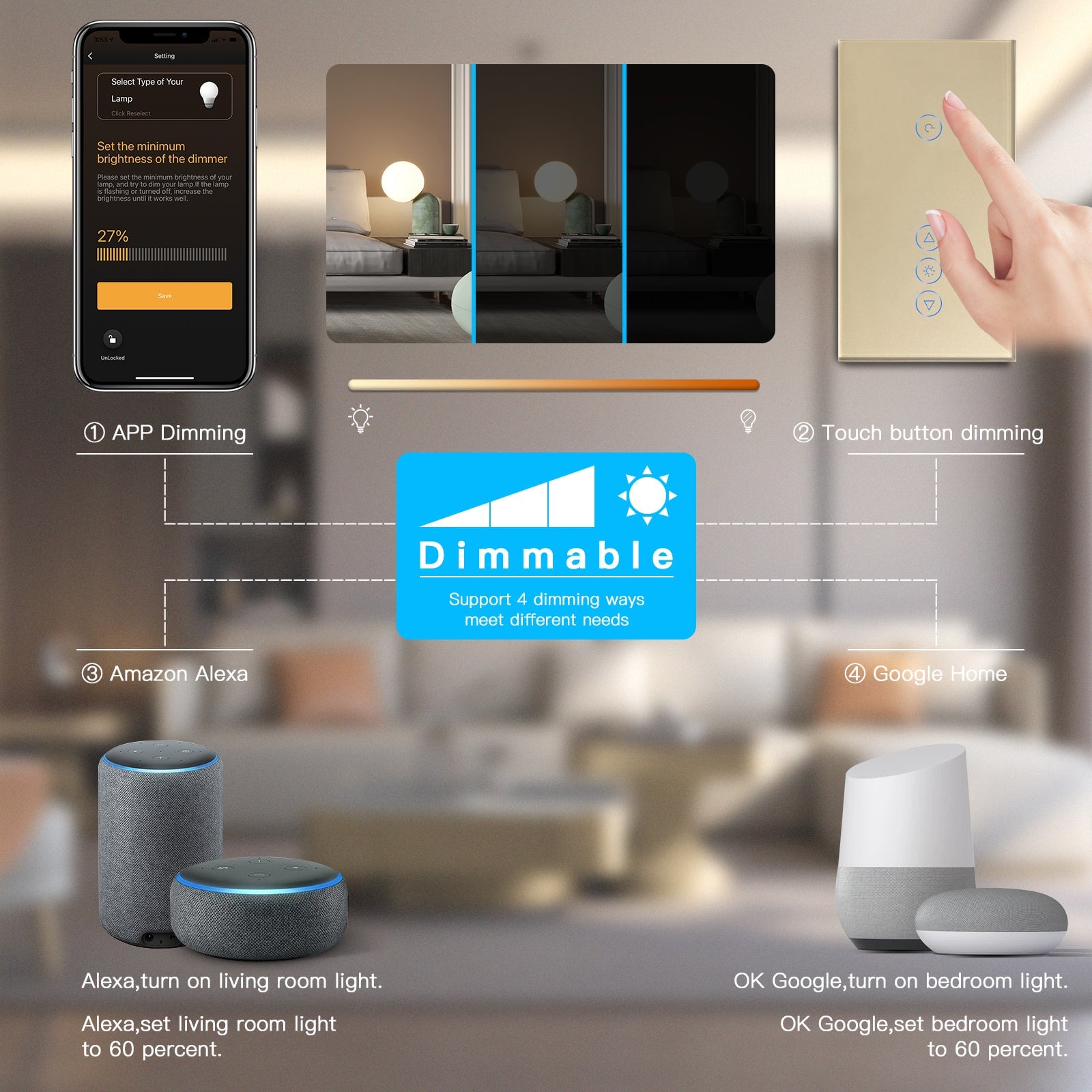 Bseed Smart Wifi Switch With Dimmer Switch Glass Panel 157mm Bseedswitch 