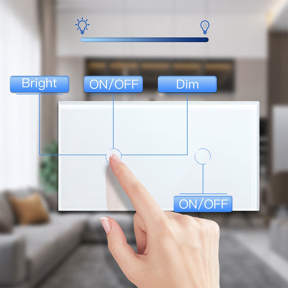 Bseed Touch Light Switch 1/2/3 Gang 1Way With Dimmer Switch Glass Panel 157mm Light Switches Bseedswitch 